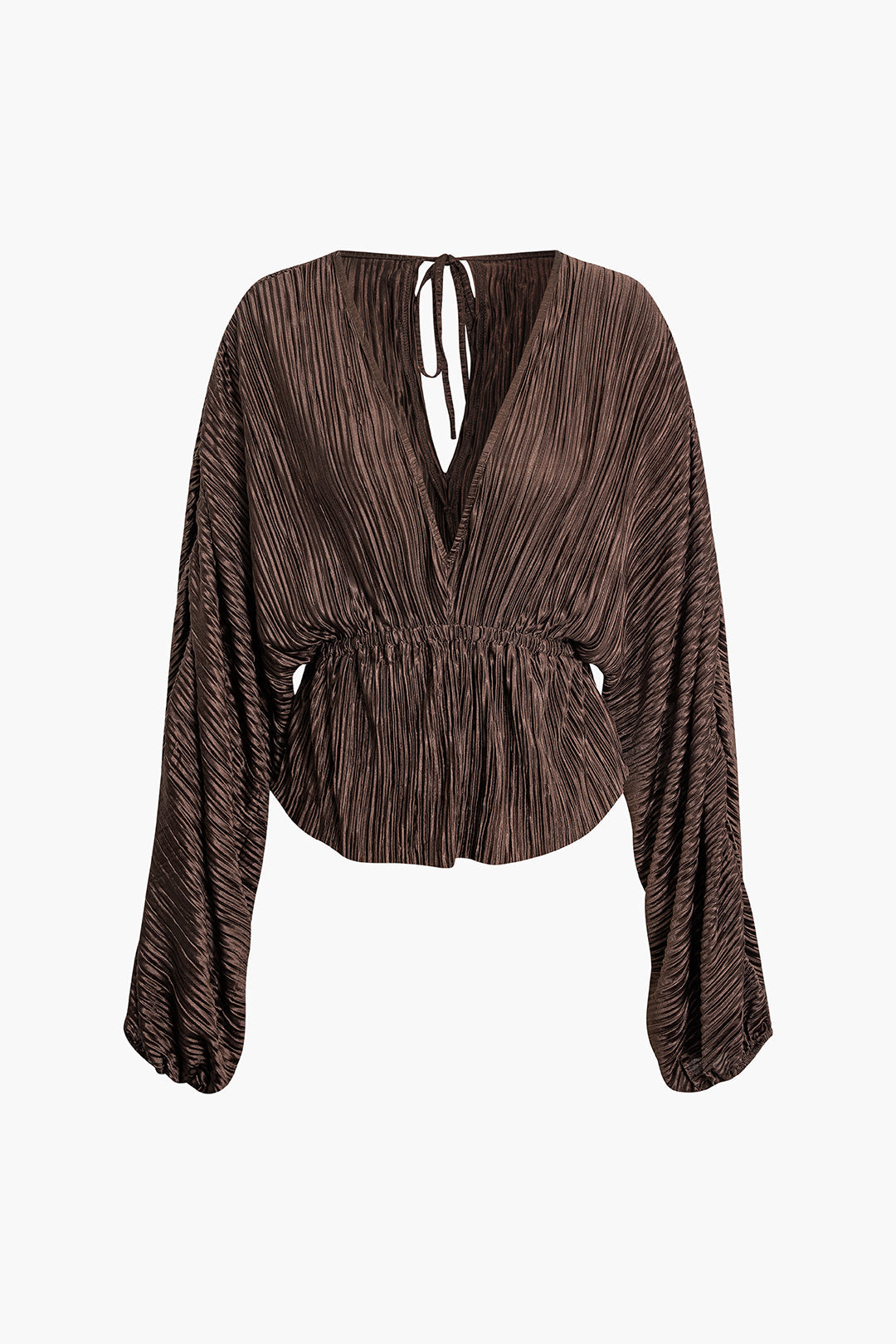 Plisse Deep V-Neck Balloon Sleeve Blouse & Straight Leg Pants Set for Y2K Aesthetic Outfits Plisse Deep V-Neck Balloon Sleeve Blouse & Straight Leg Pants Set for Y2K Aesthetic Outfits