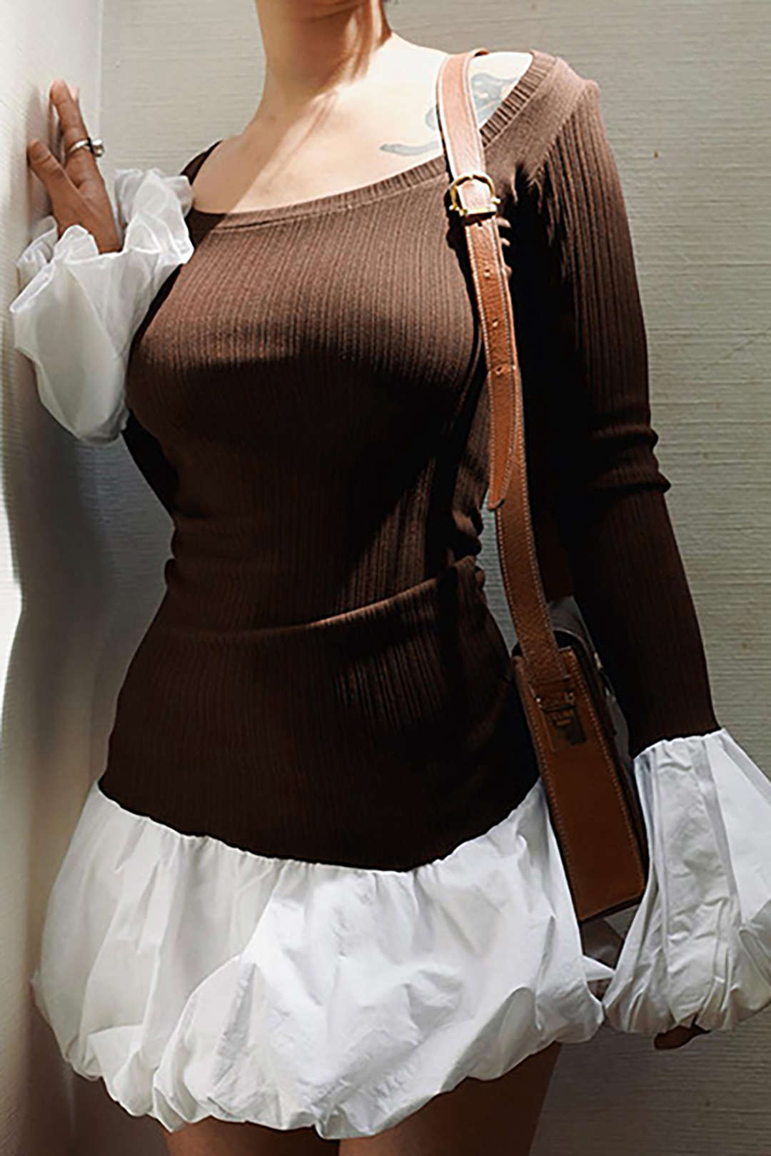 Puff Hem Round Neck Long Sleeve Mini Dress in Y2K Aesthetic for Trendy Outfits Puff Hem Round Neck Long Sleeve Mini Dress in Y2K Aesthetic for Trendy Outfits