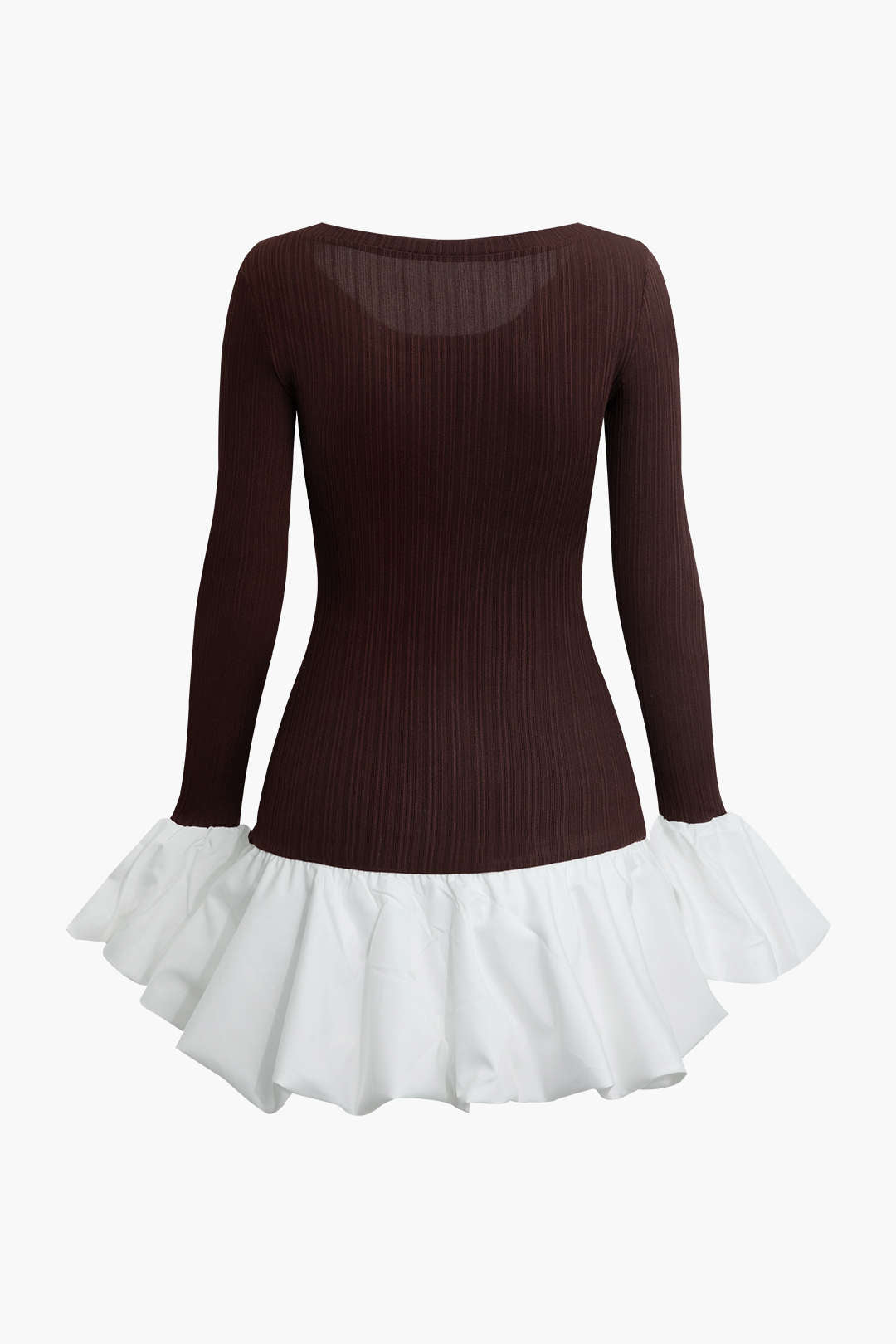 Puff Hem Round Neck Long Sleeve Mini Dress in Y2K Aesthetic for Trendy Outfits Puff Hem Round Neck Long Sleeve Mini Dress in Y2K Aesthetic for Trendy Outfits