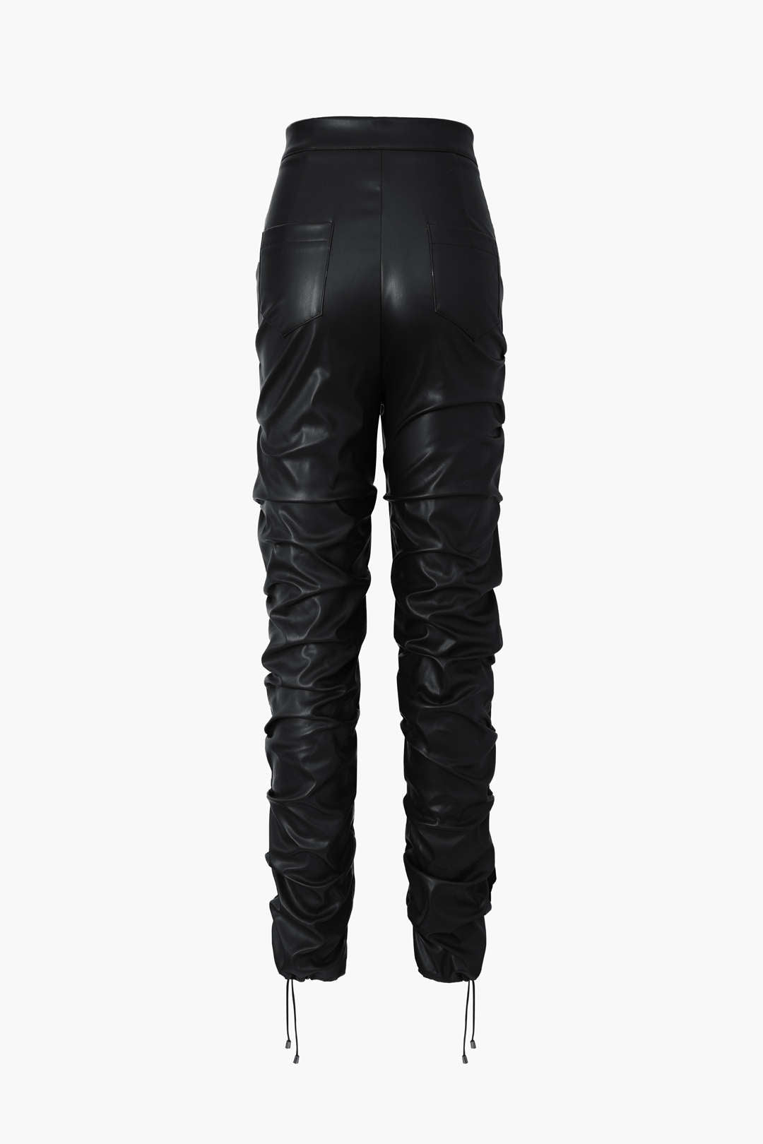 Punk-Inspired Faux Leather High-Waisted Gathered Skinny Leg Pants for Edgy Y2K Style Punk-Inspired Faux Leather High-Waisted Gathered Skinny Leg Pants for Edgy Y2K Style