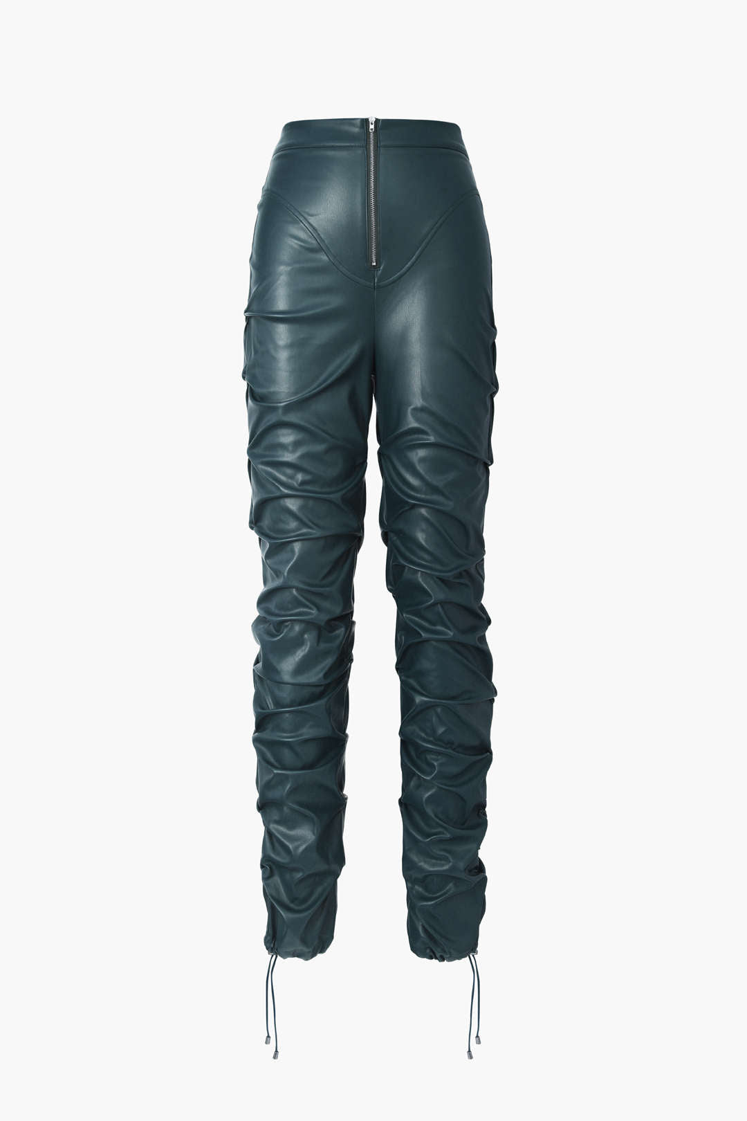 Punk-Inspired Faux Leather High-Waisted Gathered Skinny Leg Pants for Edgy Y2K Style Punk-Inspired Faux Leather High-Waisted Gathered Skinny Leg Pants for Edgy Y2K Style