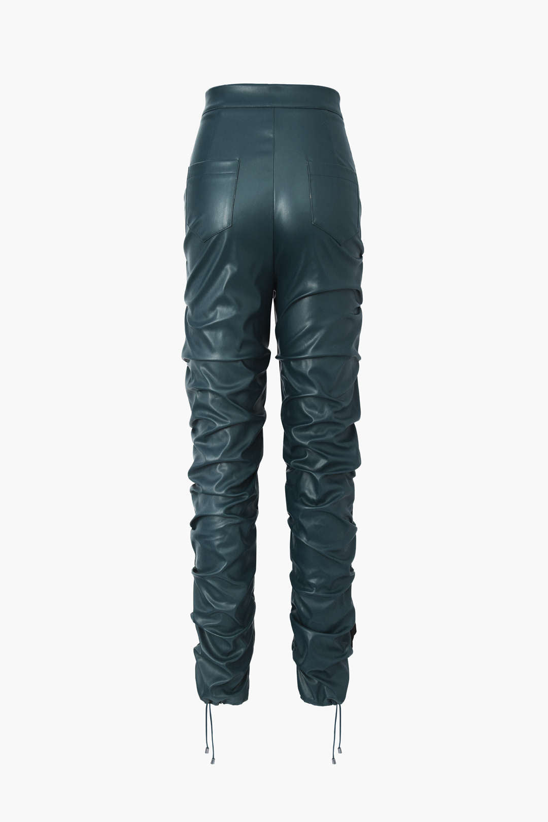 Punk-Inspired Faux Leather High-Waisted Gathered Skinny Leg Pants for Edgy Y2K Style Punk-Inspired Faux Leather High-Waisted Gathered Skinny Leg Pants for Edgy Y2K Style