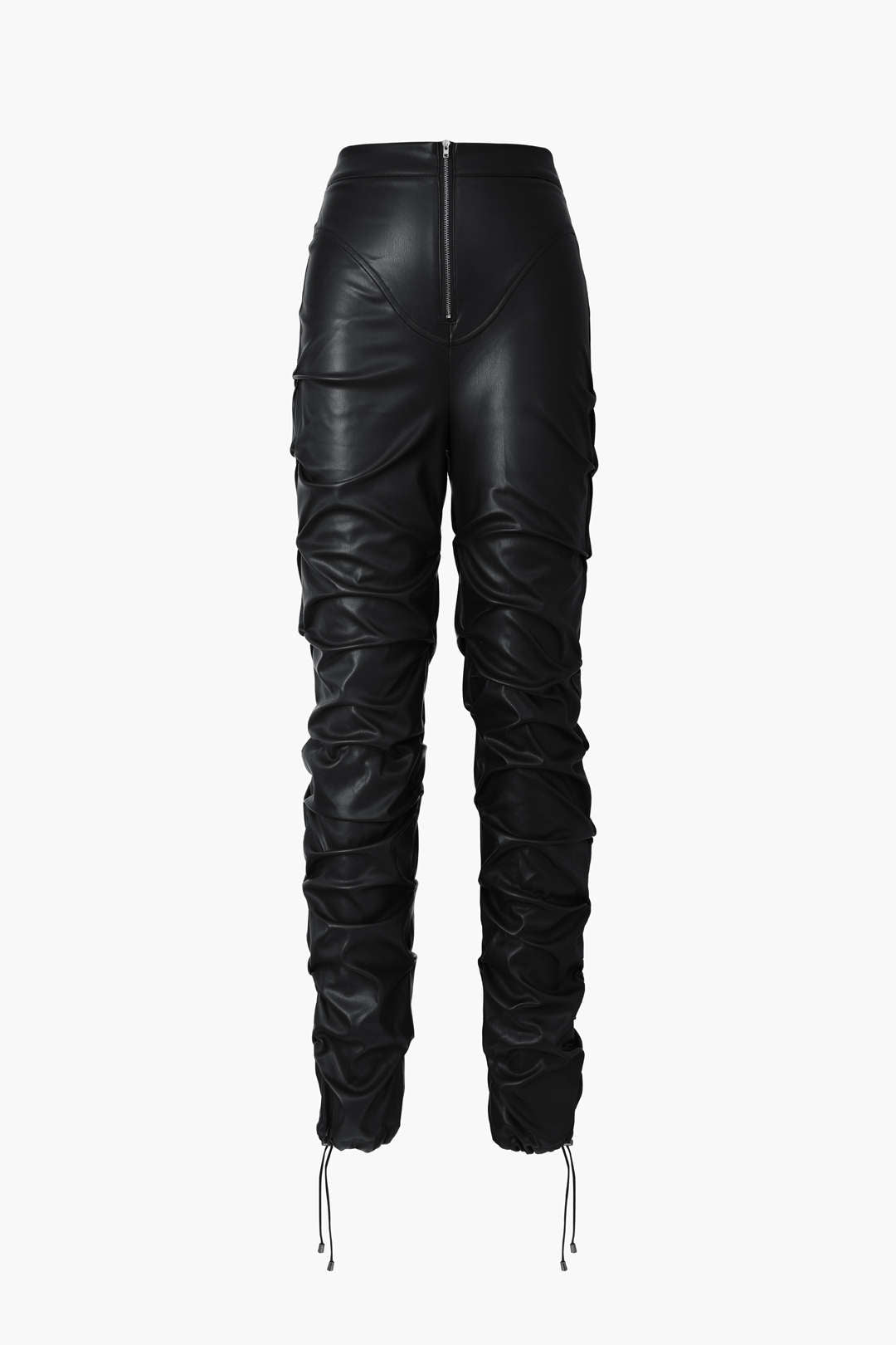 Punk-Inspired Faux Leather High-Waisted Gathered Skinny Leg Pants for Edgy Y2K Style Punk-Inspired Faux Leather High-Waisted Gathered Skinny Leg Pants for Edgy Y2K Style