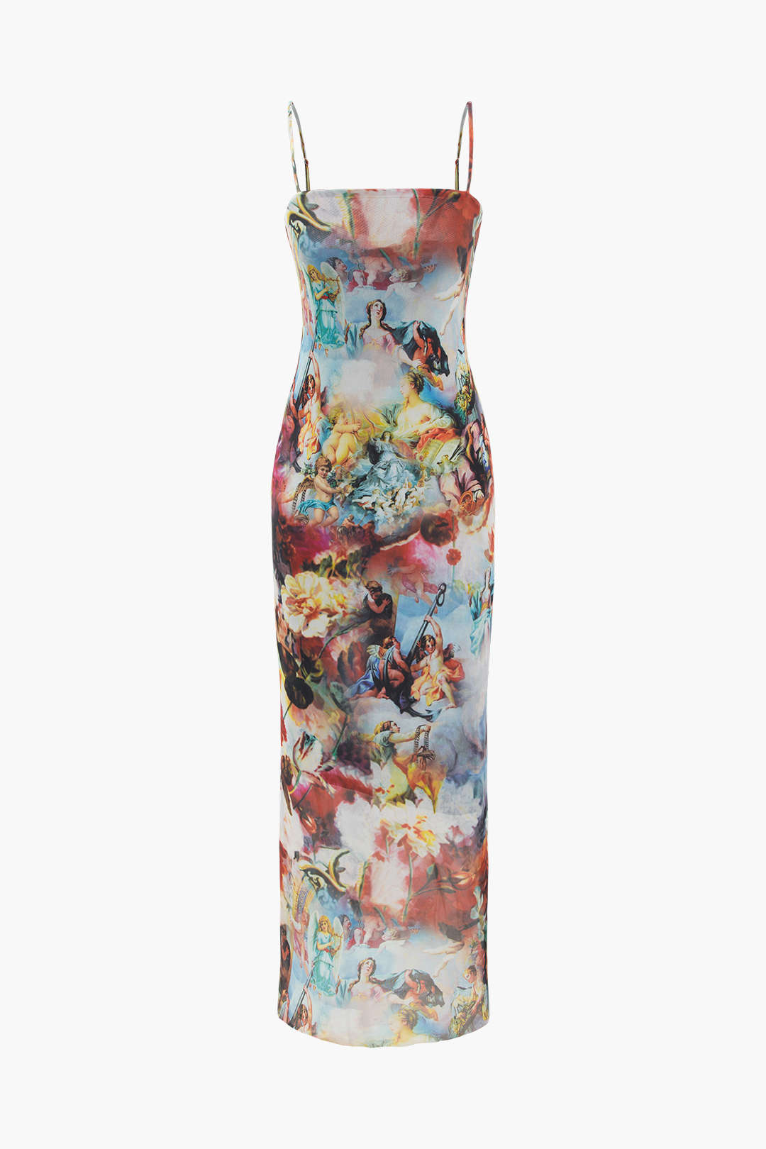 Renaissance Print Mesh Midi Dress - Y2K Aesthetic Fashion for a Chic Coquette Look
