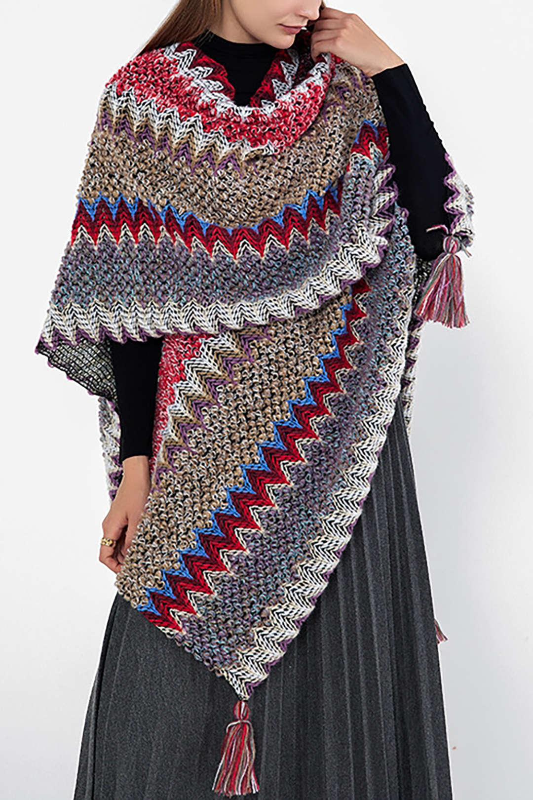 Retro Stripe Tassel Cape - Y2K Aesthetic Outerwear for Coquette and Grunge Styles