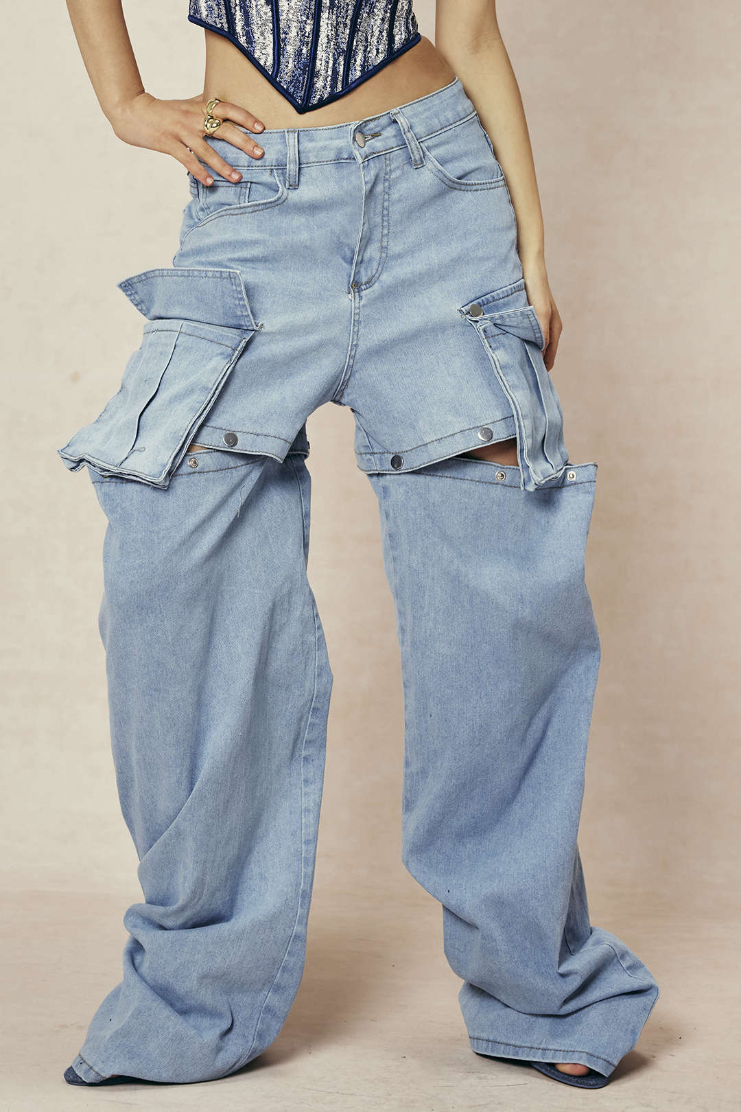 Reversible Wide Leg Jeans with Flap Pockets for Y2K Aesthetic and Grunge Style Reversible Wide Leg Jeans with Flap Pockets for Y2K Aesthetic and Grunge Style