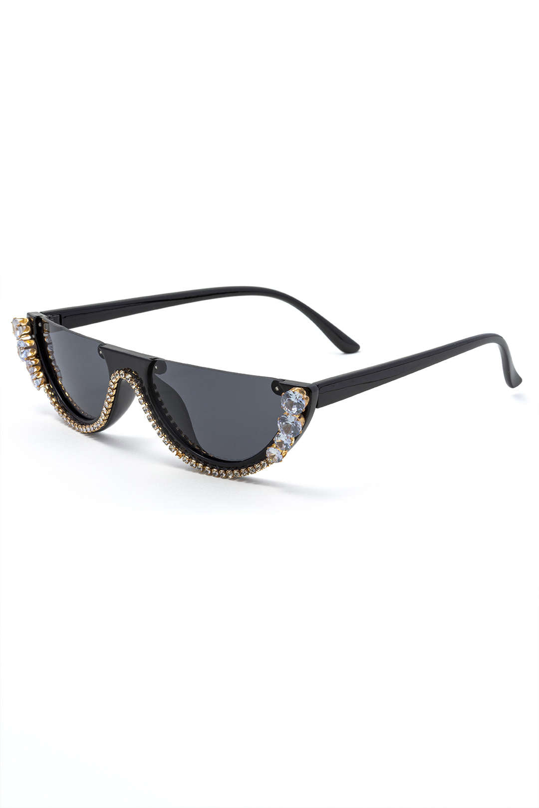 Rhinestone Decor Y2K Half Frame Sunglasses for Coquette and Grunge Aesthetic Styles