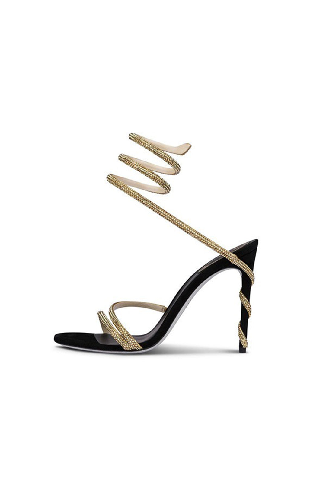 Rhinestone-Embellished Open-Toe High-Heeled Sandals with Calf Strap for Y2K Aesthetic