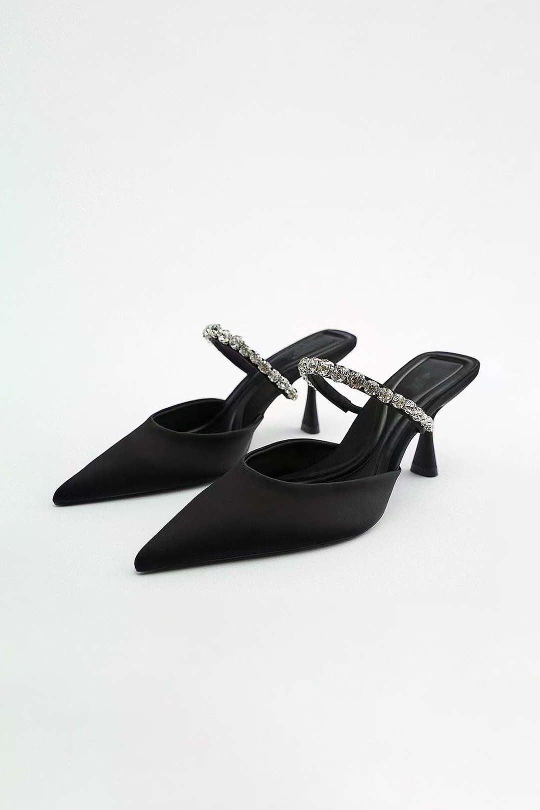 Rhinestone-Embellished Pointed-Toe High-Heeled Sandals for Y2K and Coquette Aesthetic