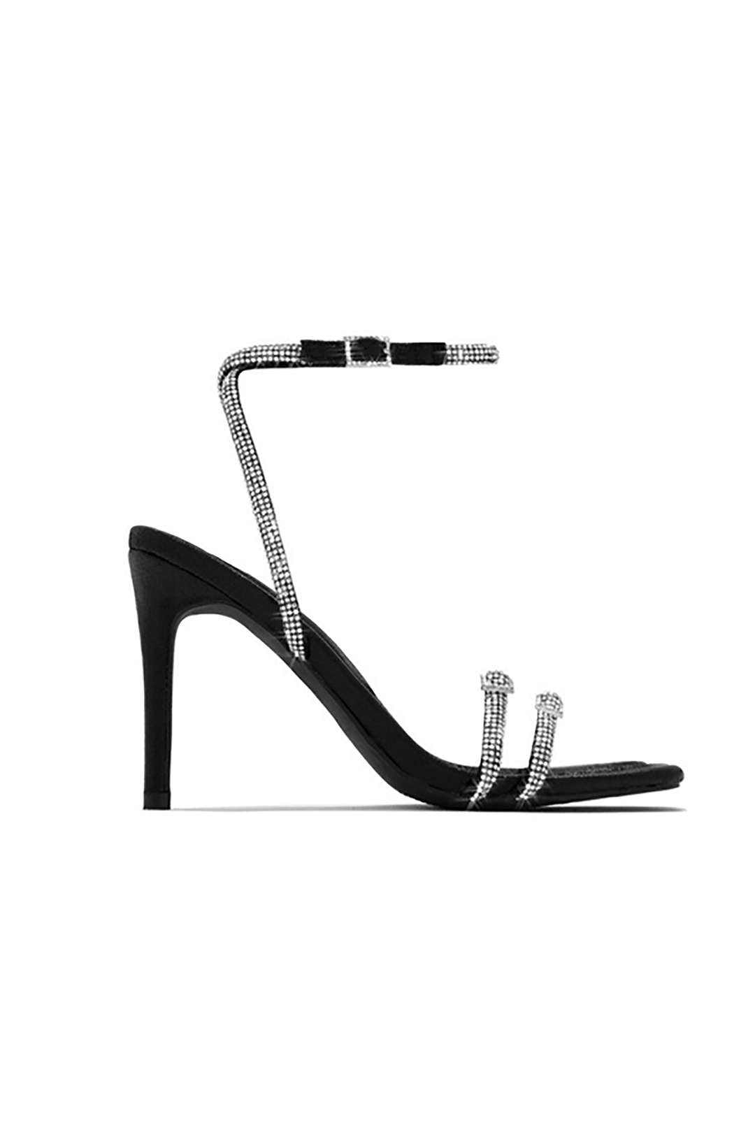 Rhinestone Strap Square-Toe High-Heeled Sandals for Y2K Fashion & Coquette Aesthetic
