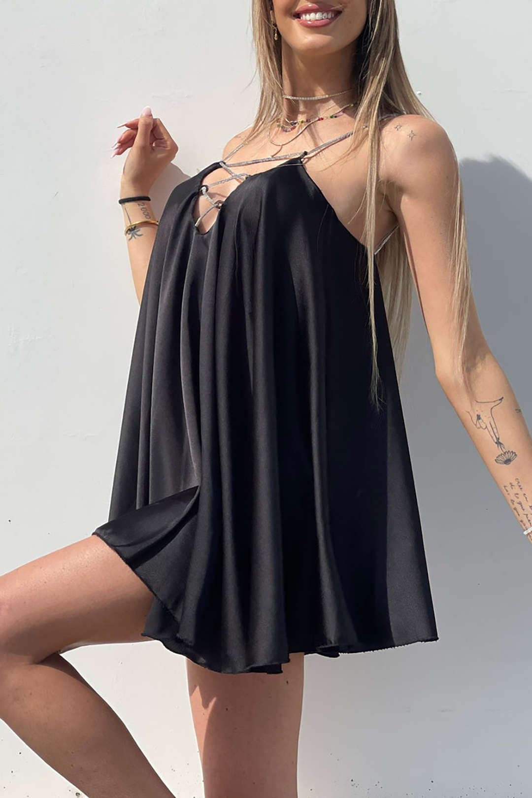 Rhinestone Strap V-neck Backless Mini Dress for Y2K Fashion and Coquette Aesthetic Rhinestone Strap V-neck Backless Mini Dress for Y2K Fashion and Coquette Aesthetic