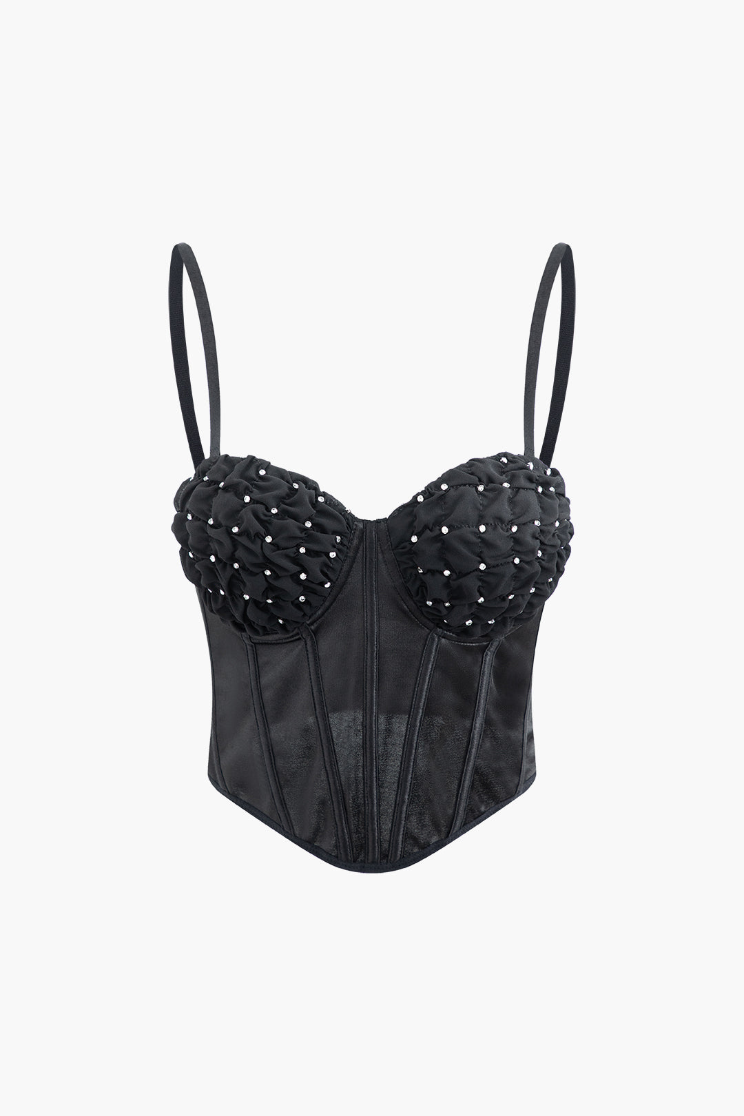 Ruched Bust Crystal Embellished Y2K Corset Cami Top for Coquette Aesthetic Outfits
