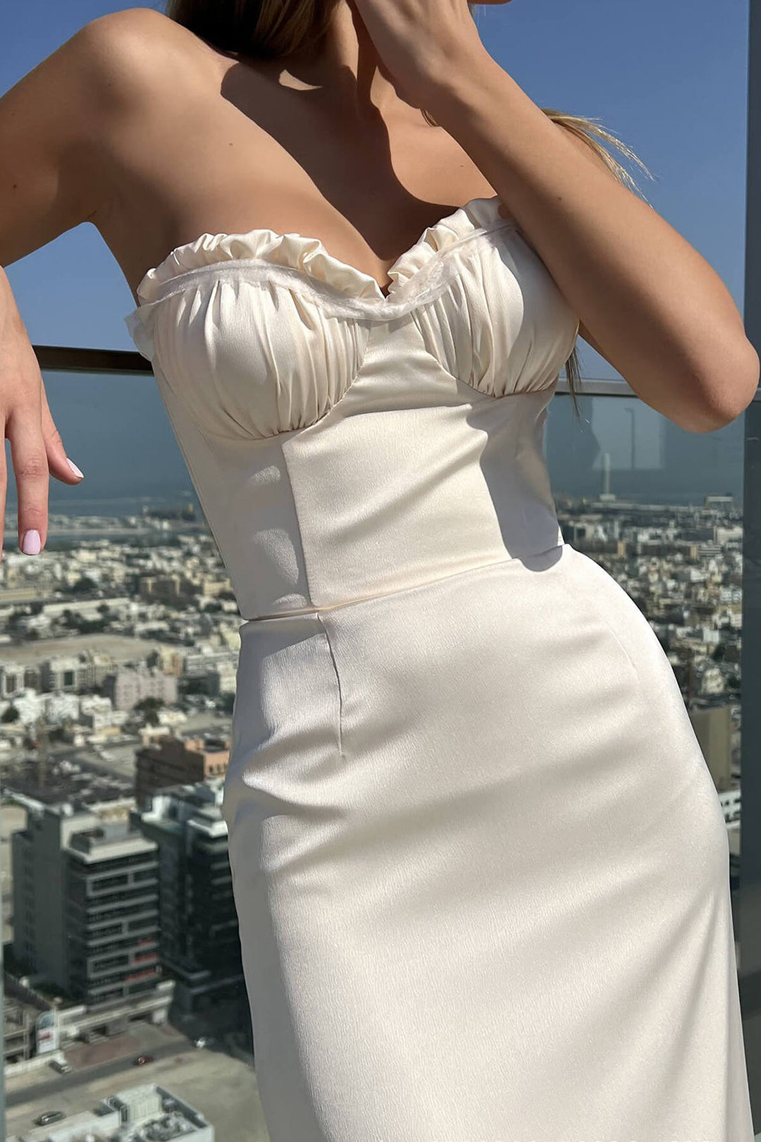 Ruched Bust Strapless Midi Dress - Y2K Aesthetic Fashion for Chic and Stylish Looks Ruched Bust Strapless Midi Dress - Y2K Aesthetic Fashion for Chic and Stylish Looks