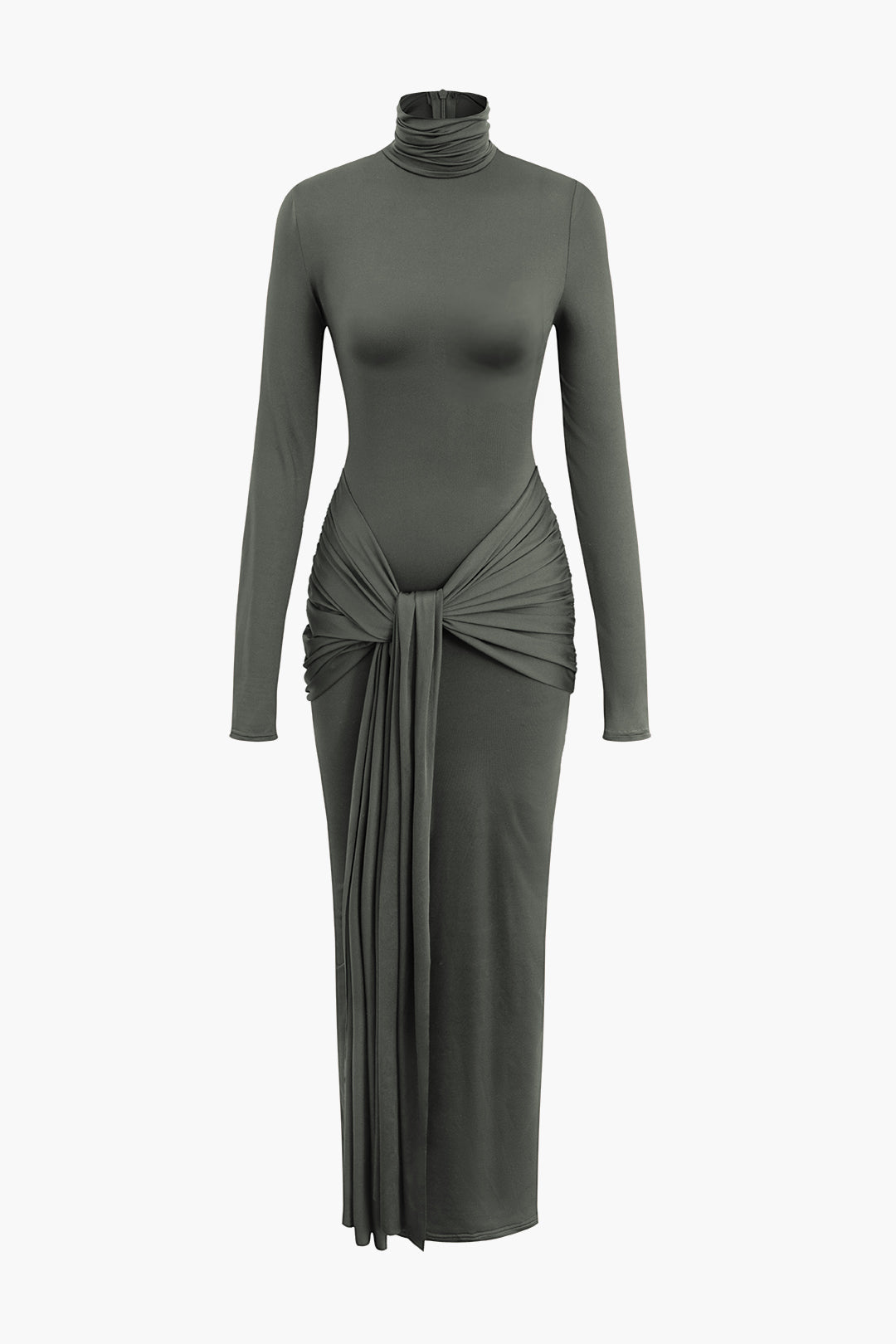 Ruched High Neck Long Sleeve Maxi Dress - Y2K Aesthetic Fashion for Effortless Elegance Ruched High Neck Long Sleeve Maxi Dress - Y2K Aesthetic Fashion for Effortless Elegance