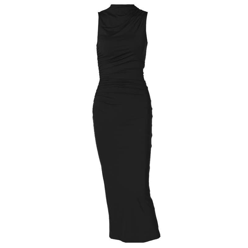 Ruched Solid Sleeveless Slit Midi Dress - Y2K Fashion Essential for Chic Aesthetic Outfits Ruched Solid Sleeveless Slit Midi Dress - Y2K Fashion Essential for Chic Aesthetic Outfits