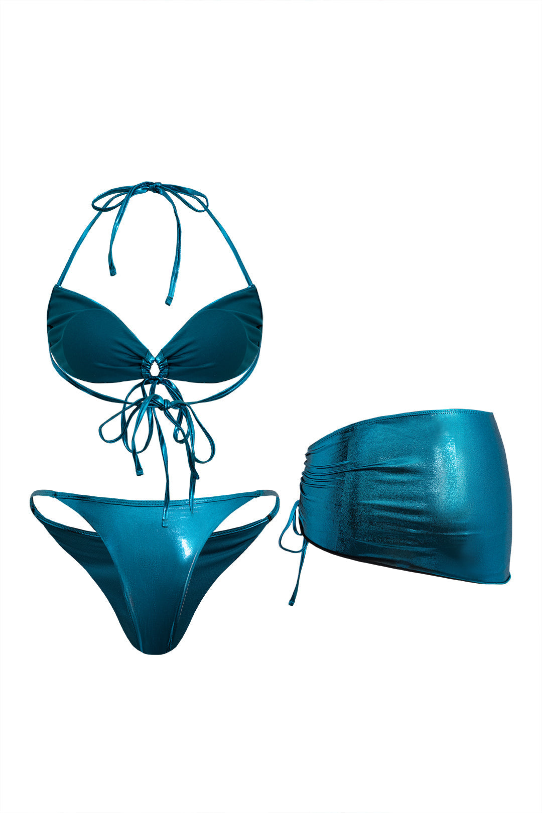 Ruched Tie Halter Bikini and Cargo Skirt Set for Y2K Fashion and Coquette Aesthetic Ruched Tie Halter Bikini and Cargo Skirt Set for Y2K Fashion and Coquette Aesthetic