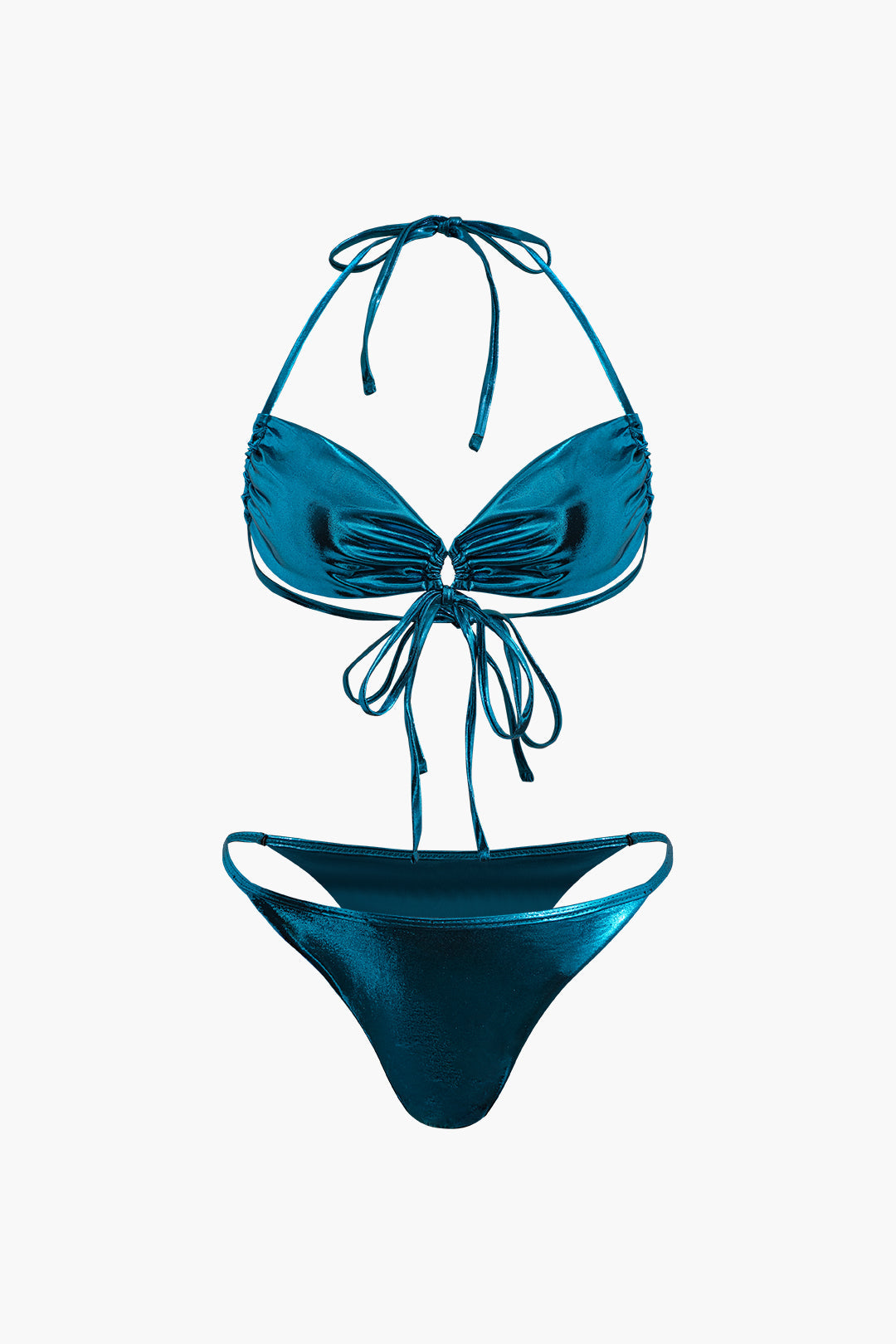 Ruched Tie Halter Bikini and Cargo Skirt Set for Y2K Fashion and Coquette Aesthetic Ruched Tie Halter Bikini and Cargo Skirt Set for Y2K Fashion and Coquette Aesthetic