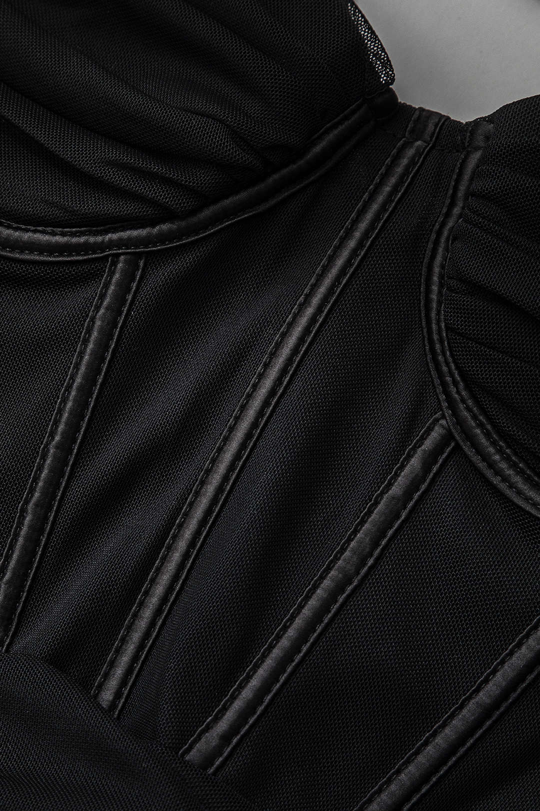 Ruched Tie Halter Mesh Bustier Mini Dress - Y2K Aesthetic Cute Party Outfit Ruched Tie Halter Mesh Bustier Mini Dress - Y2K Aesthetic Cute Party Outfit