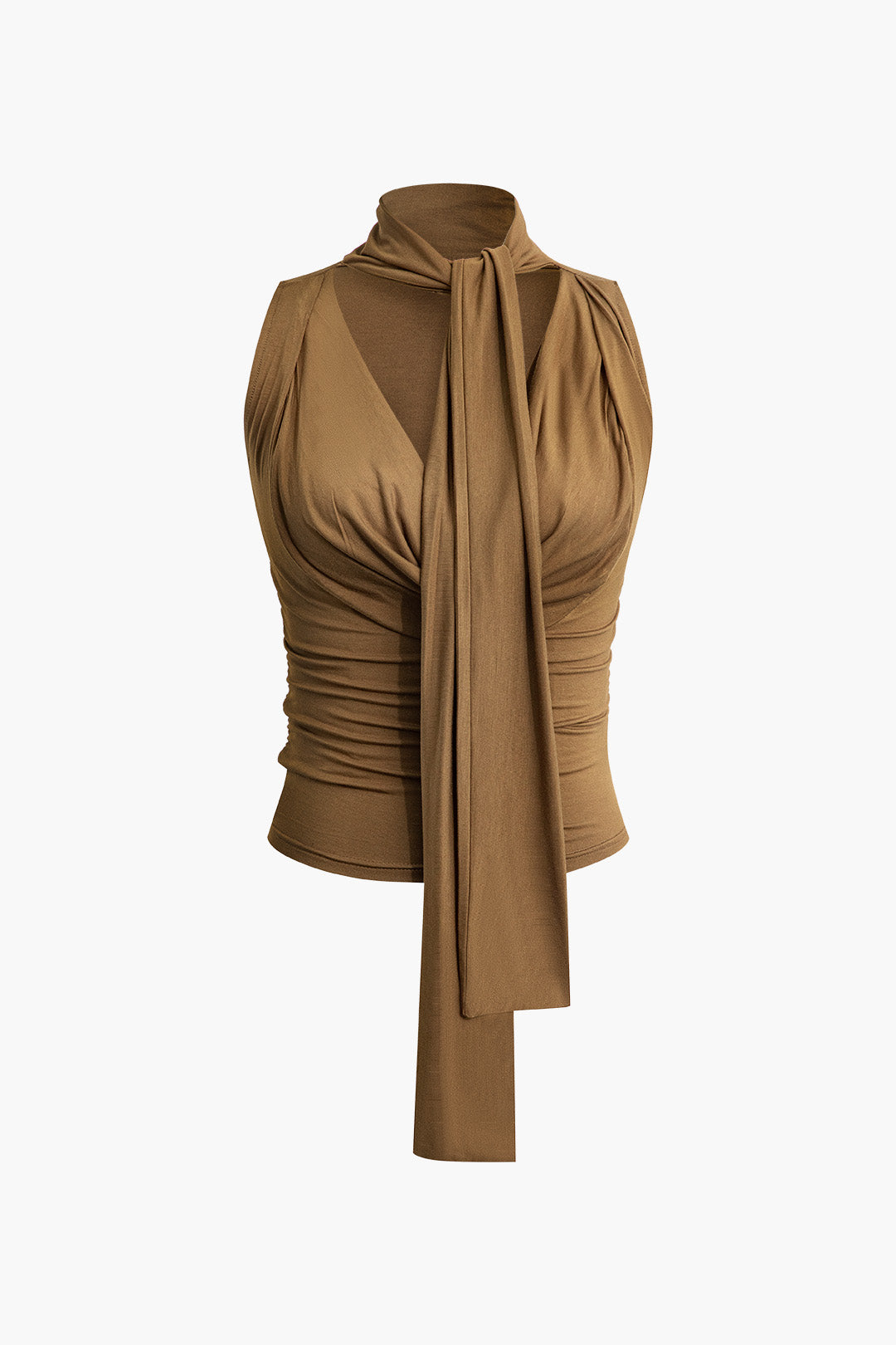 Ruched V-Neck Knot Detail Tank Top - Y2K Aesthetic Cute Top for Stylish Outfits