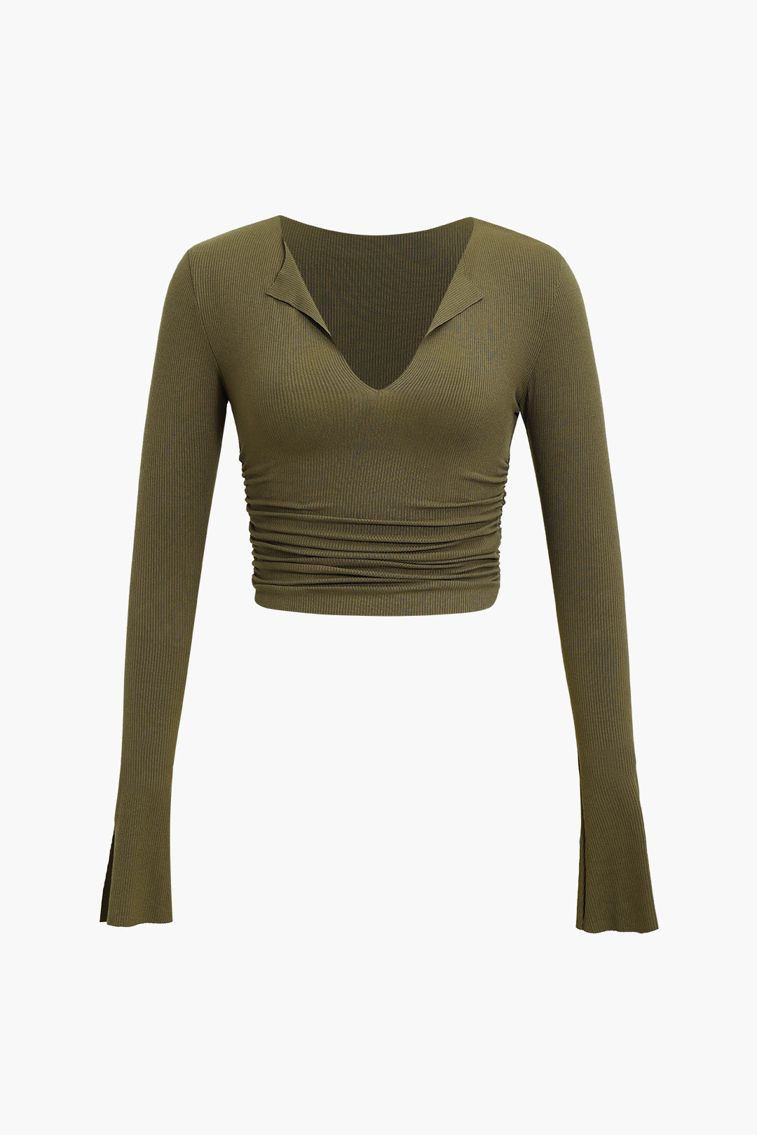 Ruched V-Neck Slit Sleeve Top - Y2K Fashion Cute Top for Coquette Aesthetic Outfits