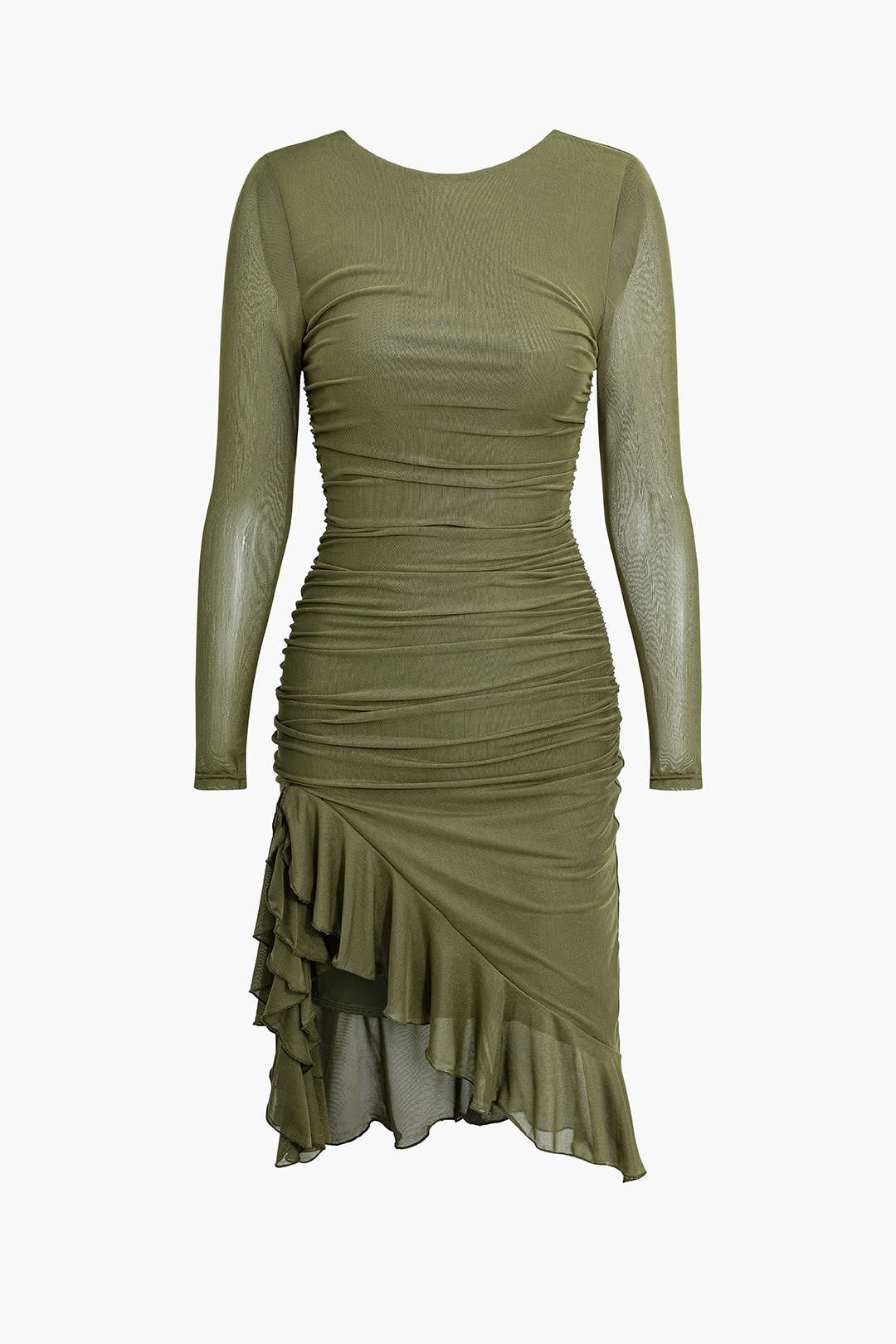 Ruffle Hem Backless Midi Dress - Y2K Fashion with Ruched Details for a Chic Look Ruffle Hem Backless Midi Dress - Y2K Fashion with Ruched Details for a Chic Look