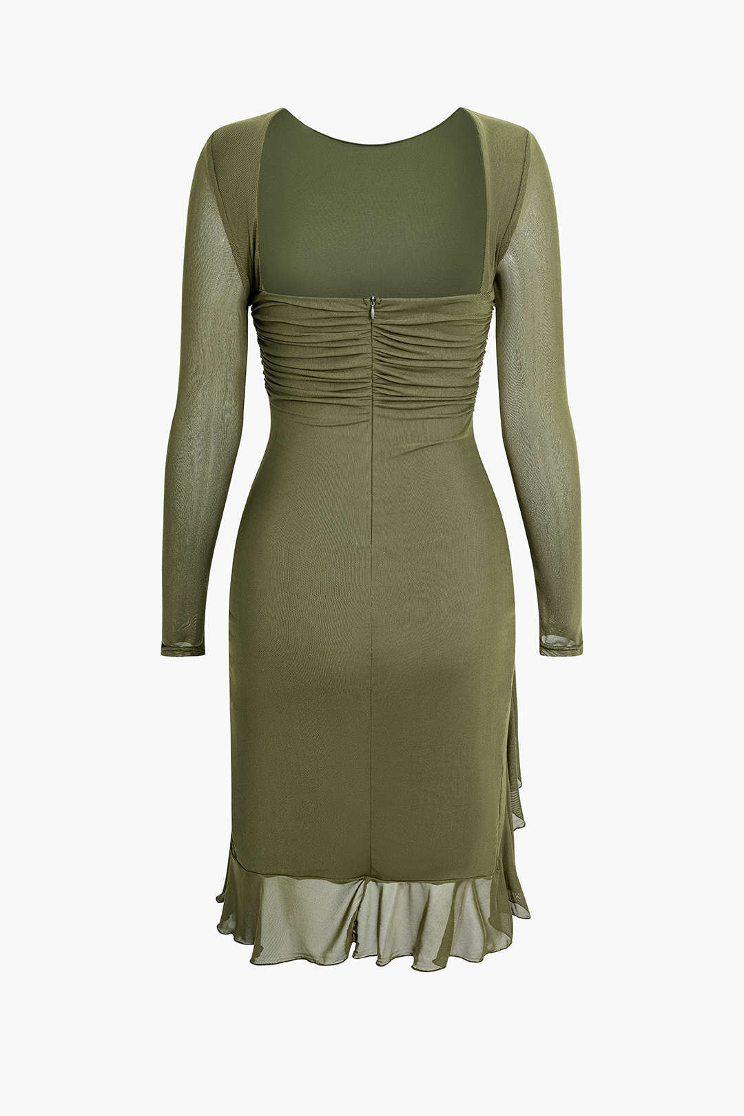 Ruffle Hem Backless Midi Dress - Y2K Fashion with Ruched Details for a Chic Look Ruffle Hem Backless Midi Dress - Y2K Fashion with Ruched Details for a Chic Look