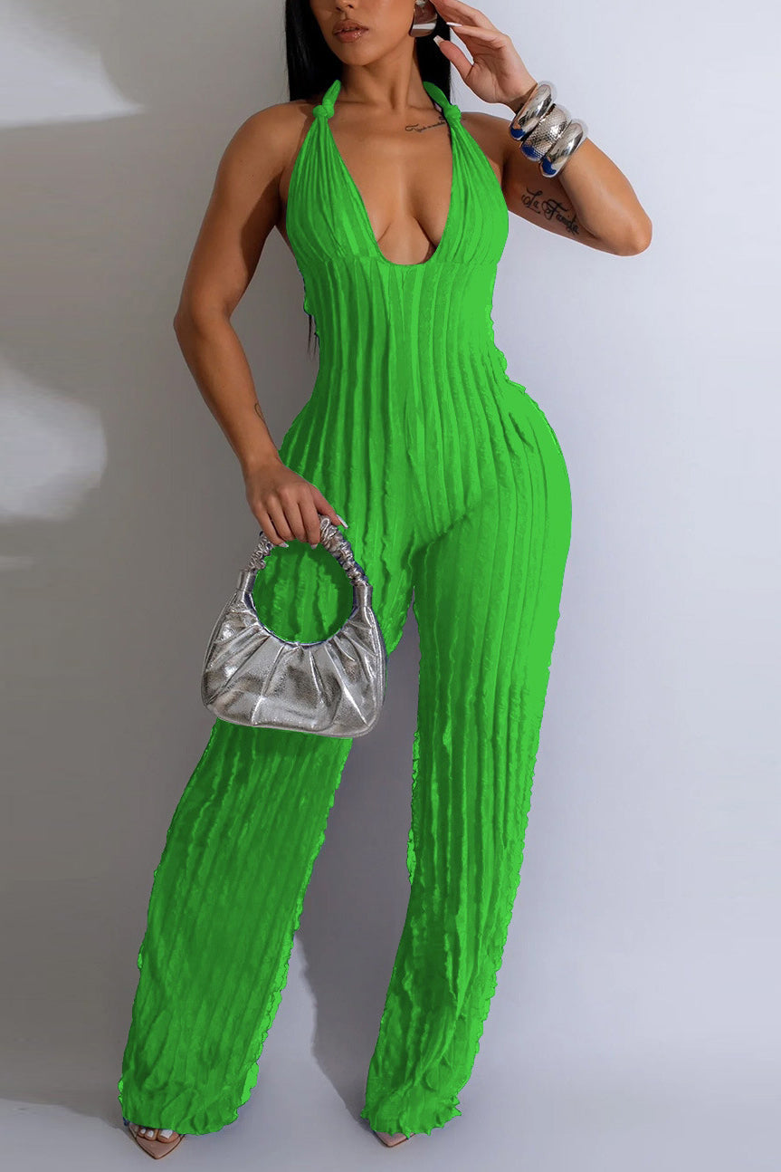 Ruffle Knot Halter Backless Jumpsuit - Y2K Aesthetic Fashion for Trendy Outfits Ruffle Knot Halter Backless Jumpsuit - Y2K Aesthetic Fashion for Trendy Outfits