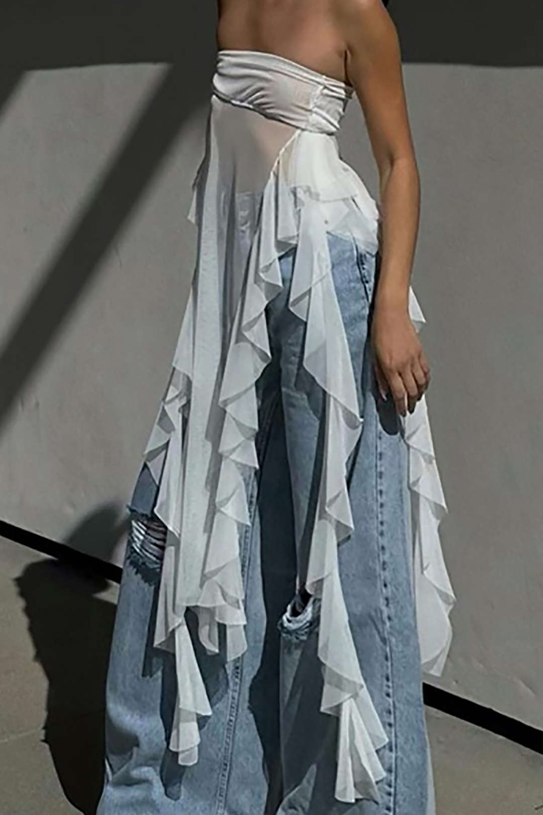 Ruffle Mesh Strapless Top - Y2K Aesthetic Cute Crop Top for Trendy Outfits