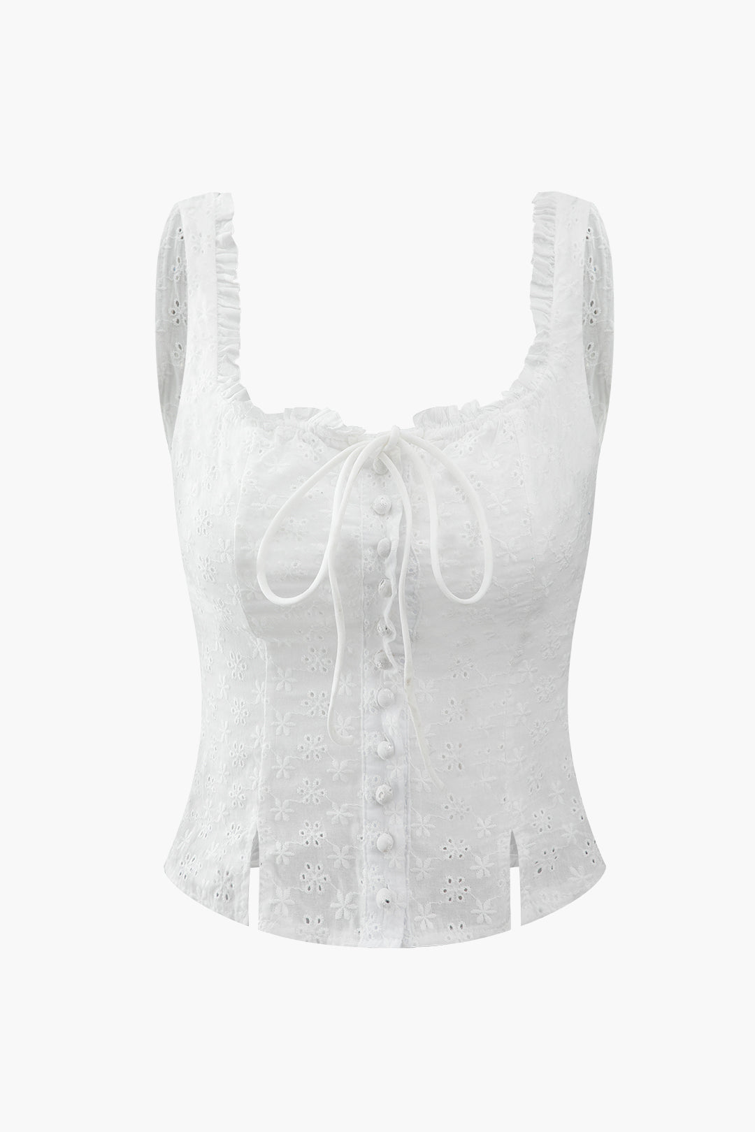 Ruffle Neckline Tank Top - Y2K Aesthetic Cute Top for Coquette and Grunge Styles