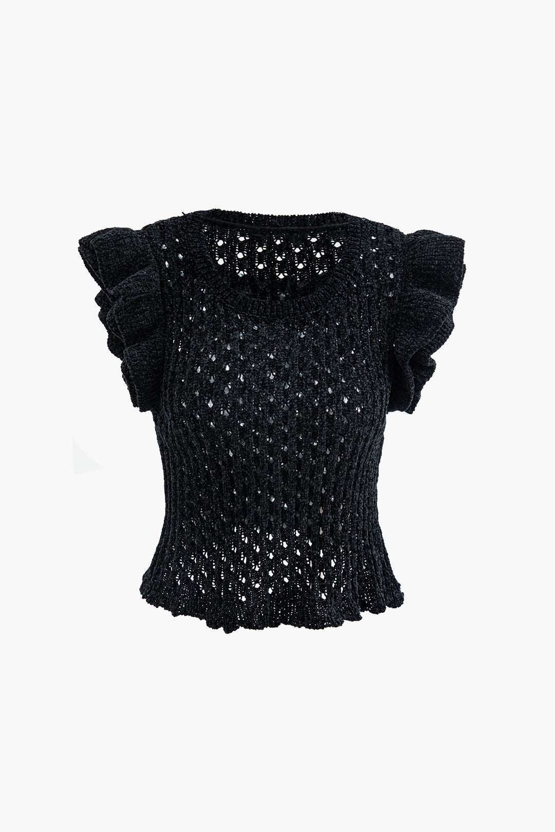 Ruffle Open Knit Sleeveless Top - Y2K Aesthetic Cute Crop Top for Stylish Outfits