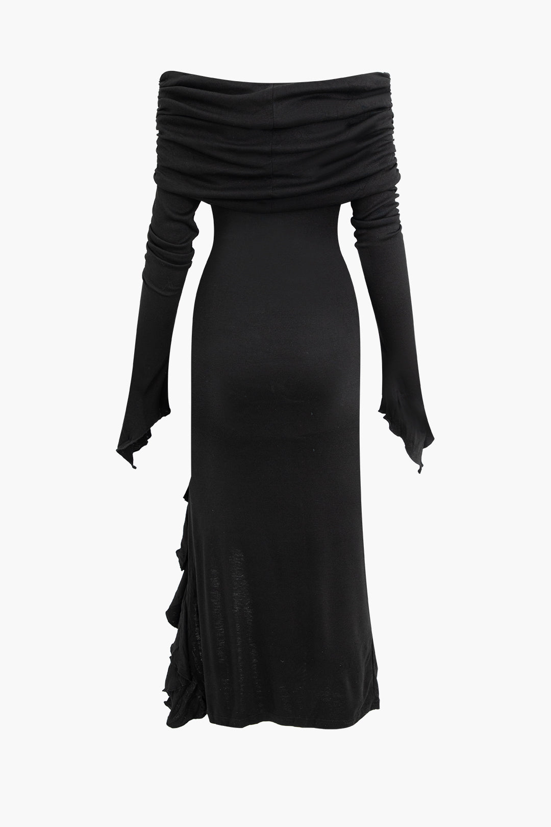 Ruffle Trim Off Shoulder Slit Maxi Dress - Y2K Aesthetic Evening Wear for Chic Style Ruffle Trim Off Shoulder Slit Maxi Dress - Y2K Aesthetic Evening Wear for Chic Style