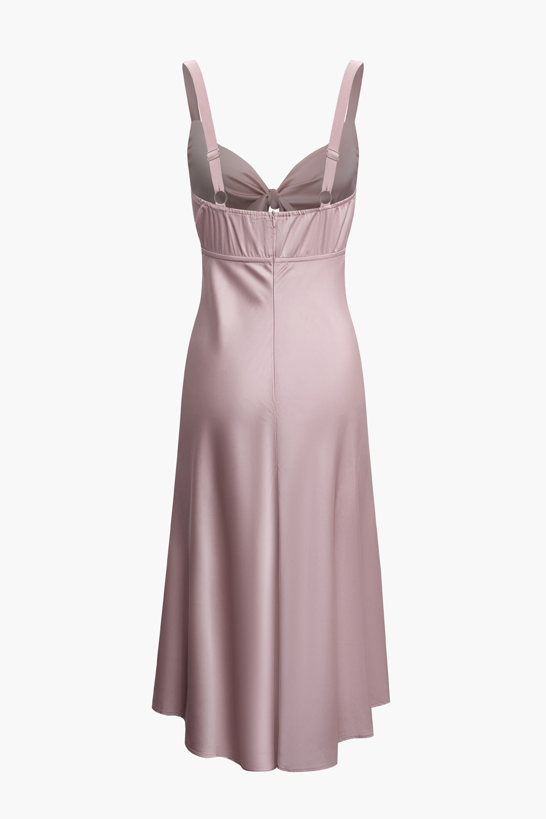 Satin Knot Front Cut-Out V-Neck Cami Midi Dress for Y2K Fashion & Coquette Aesthetic Satin Knot Front Cut-Out V-Neck Cami Midi Dress for Y2K Fashion & Coquette Aesthetic