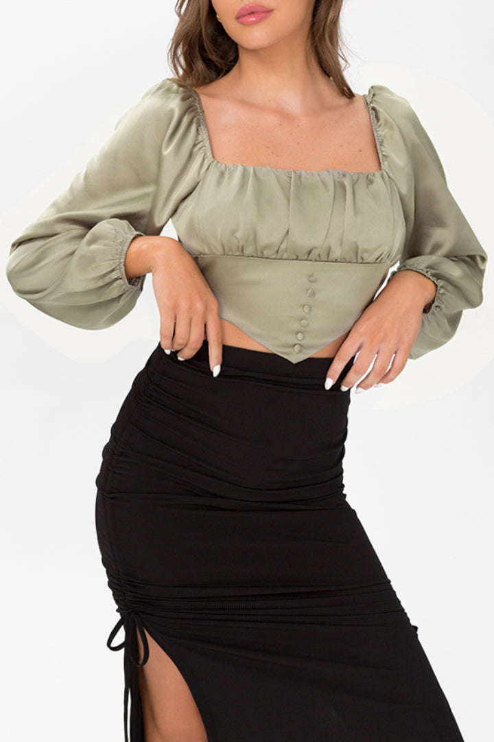 Satin Long Sleeve Square Neck V-Hem Top for Y2K Fashion and Coquette Aesthetic Styles Satin Long Sleeve Square Neck V-Hem Top for Y2K Fashion and Coquette Aesthetic Styles