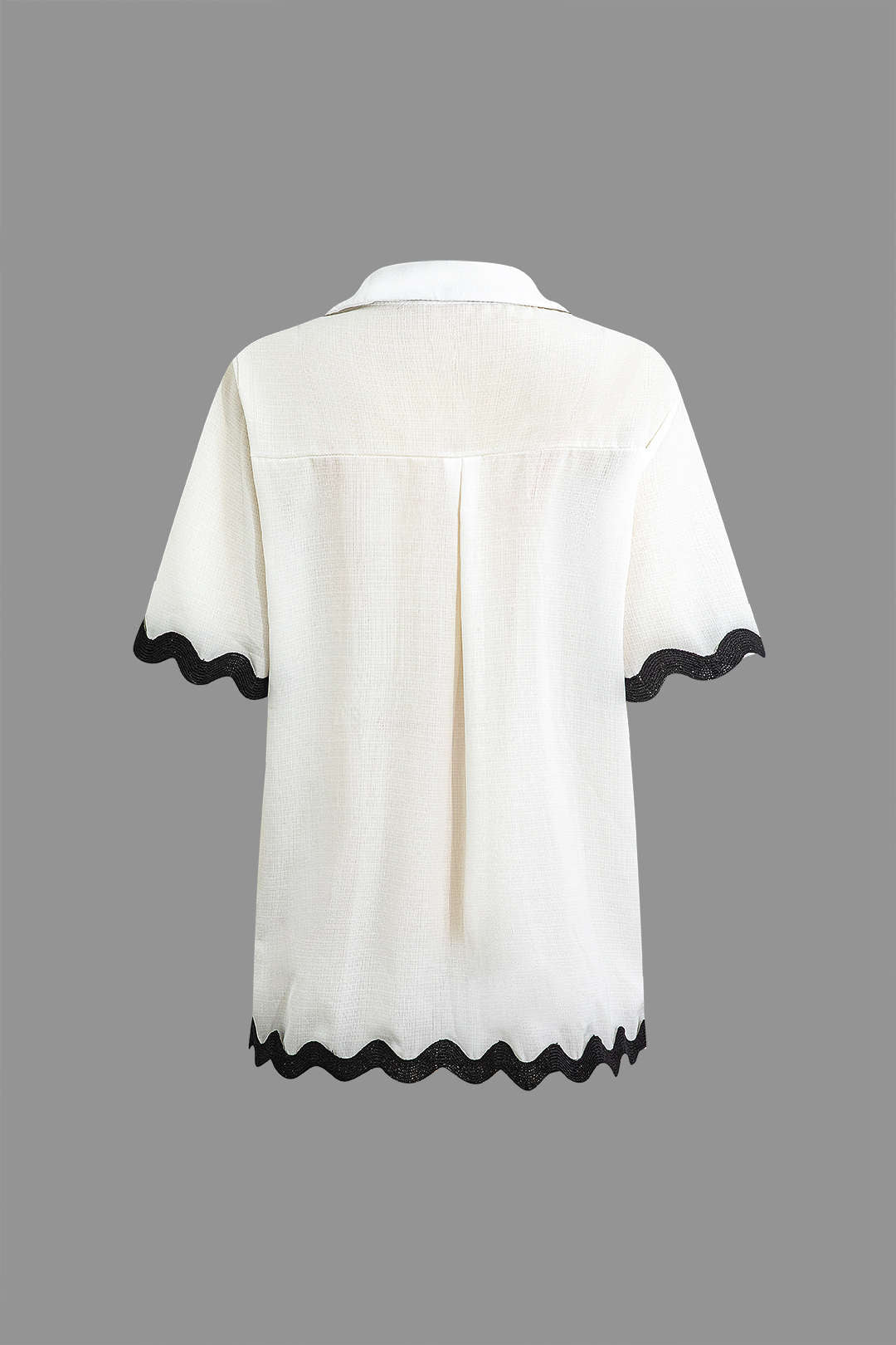 Scallop Trim Y2K Aesthetic Short Sleeve Shirt and Matching Shorts Set for Trendy Outfits Scallop Trim Y2K Aesthetic Short Sleeve Shirt and Matching Shorts Set for Trendy Outfits