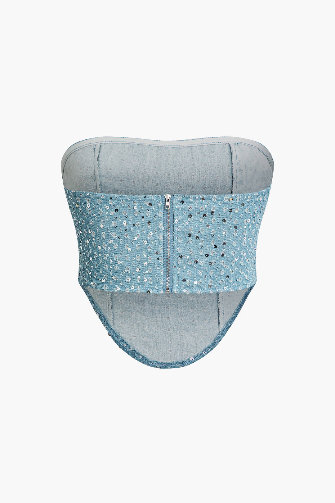 Sequin Destroyed Zipper Tube Top with High Waist Straight Leg Pants Set for Y2K Aesthetic Sequin Destroyed Zipper Tube Top with High Waist Straight Leg Pants Set for Y2K Aesthetic