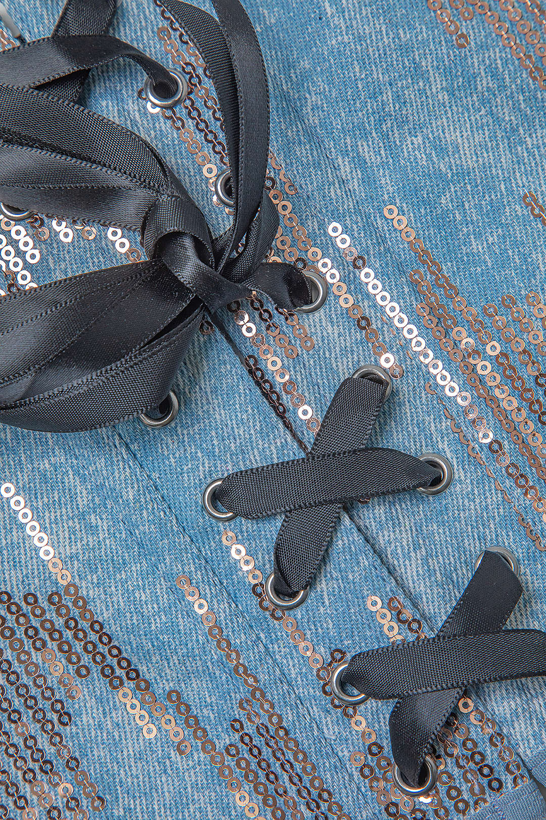 Sequin Lace-Up Denim Tube Top with Zipper - Y2K Fashion Statement Piece Sequin Lace-Up Denim Tube Top with Zipper - Y2K Fashion Statement Piece