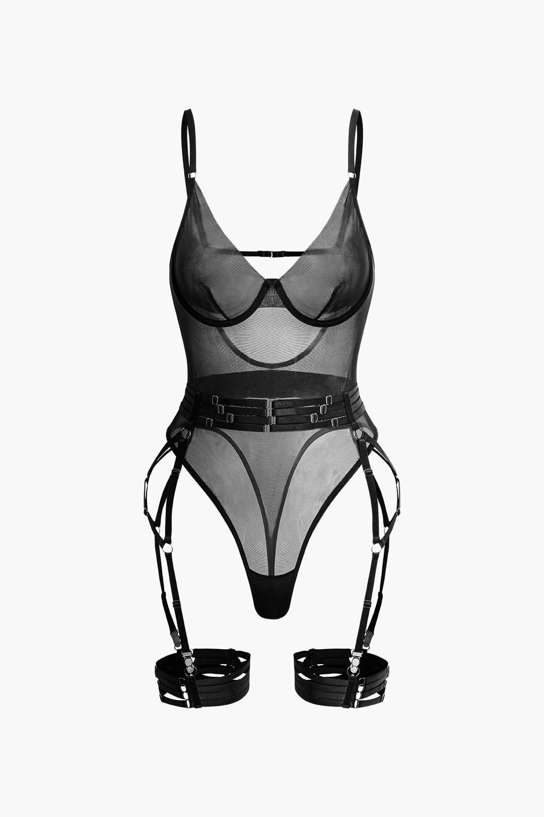 Sheer Mesh Backless Bodysuit with Belt and Gloves for Y2K Fashion Aesthetic Sheer Mesh Backless Bodysuit with Belt and Gloves for Y2K Fashion Aesthetic