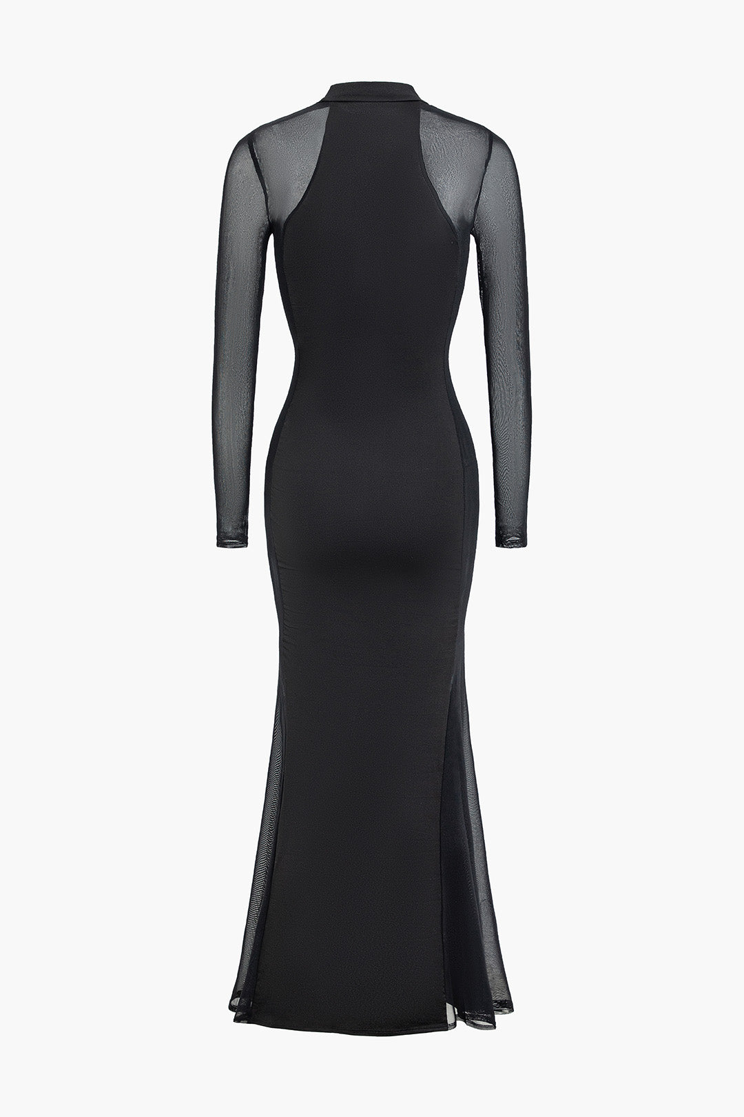 Sheer Mesh Patchwork Mock Neck Long Sleeve Dress - Y2K Aesthetic Maxi Fashion Sheer Mesh Patchwork Mock Neck Long Sleeve Dress - Y2K Aesthetic Maxi Fashion