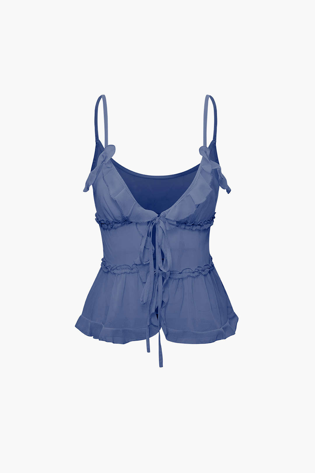 Sheer Ruffle Tie Front Cami Top - Y2K Aesthetic Cute Top for Stylish Outfits Sheer Ruffle Tie Front Cami Top - Y2K Aesthetic Cute Top for Stylish Outfits