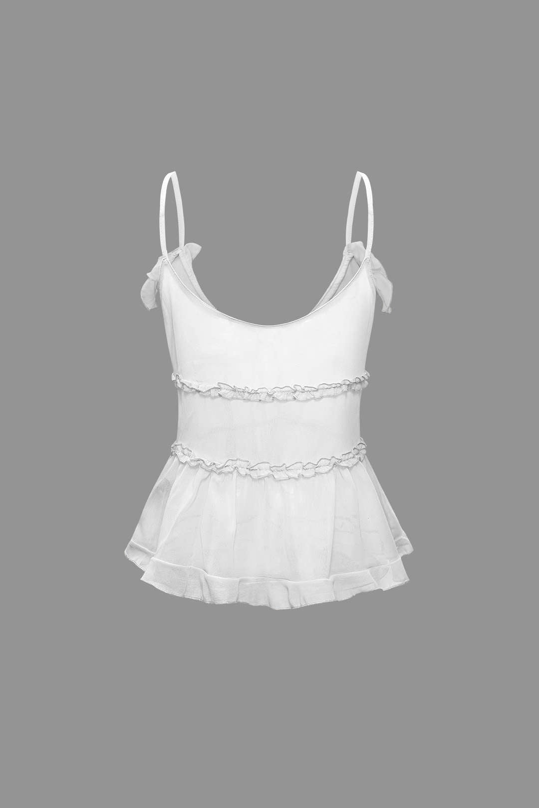 Sheer Ruffle Tie Front Cami Top - Y2K Aesthetic Cute Top for Stylish Outfits Sheer Ruffle Tie Front Cami Top - Y2K Aesthetic Cute Top for Stylish Outfits