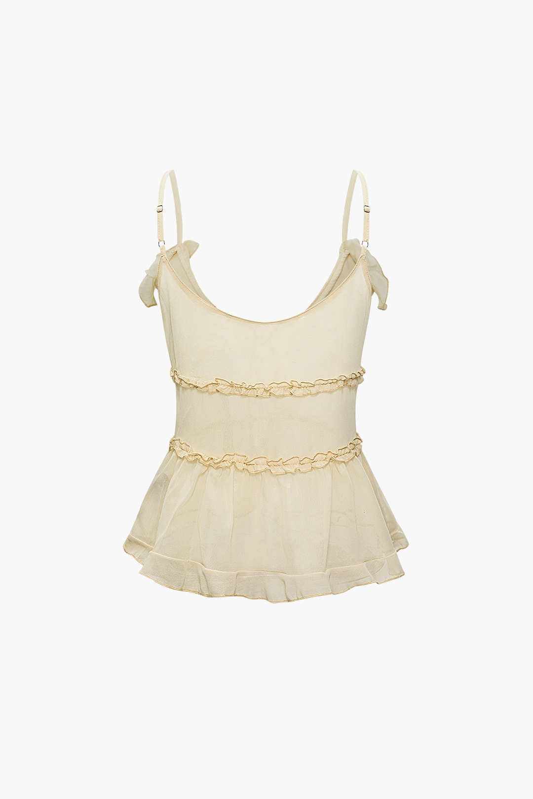 Sheer Ruffle Tie Front Cami Top - Y2K Aesthetic Cute Top for Stylish Outfits Sheer Ruffle Tie Front Cami Top - Y2K Aesthetic Cute Top for Stylish Outfits