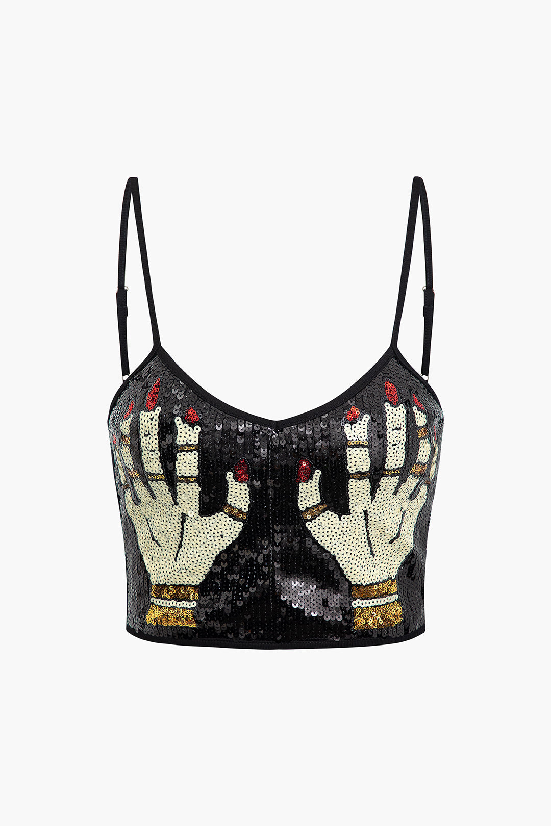 Sparkly Hands Sequin Cami Top - Y2K Fashion Essential for Aesthetic Outfits