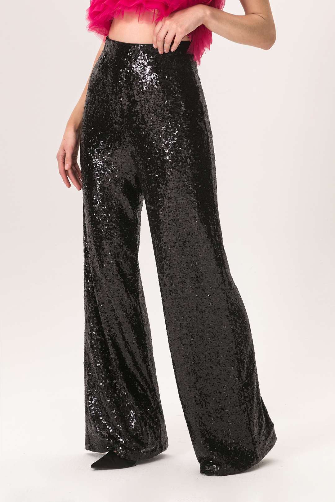 Sparkly High-Waisted Wide Leg Trousers for Y2K Fashion and Coquette Aesthetic Outfits