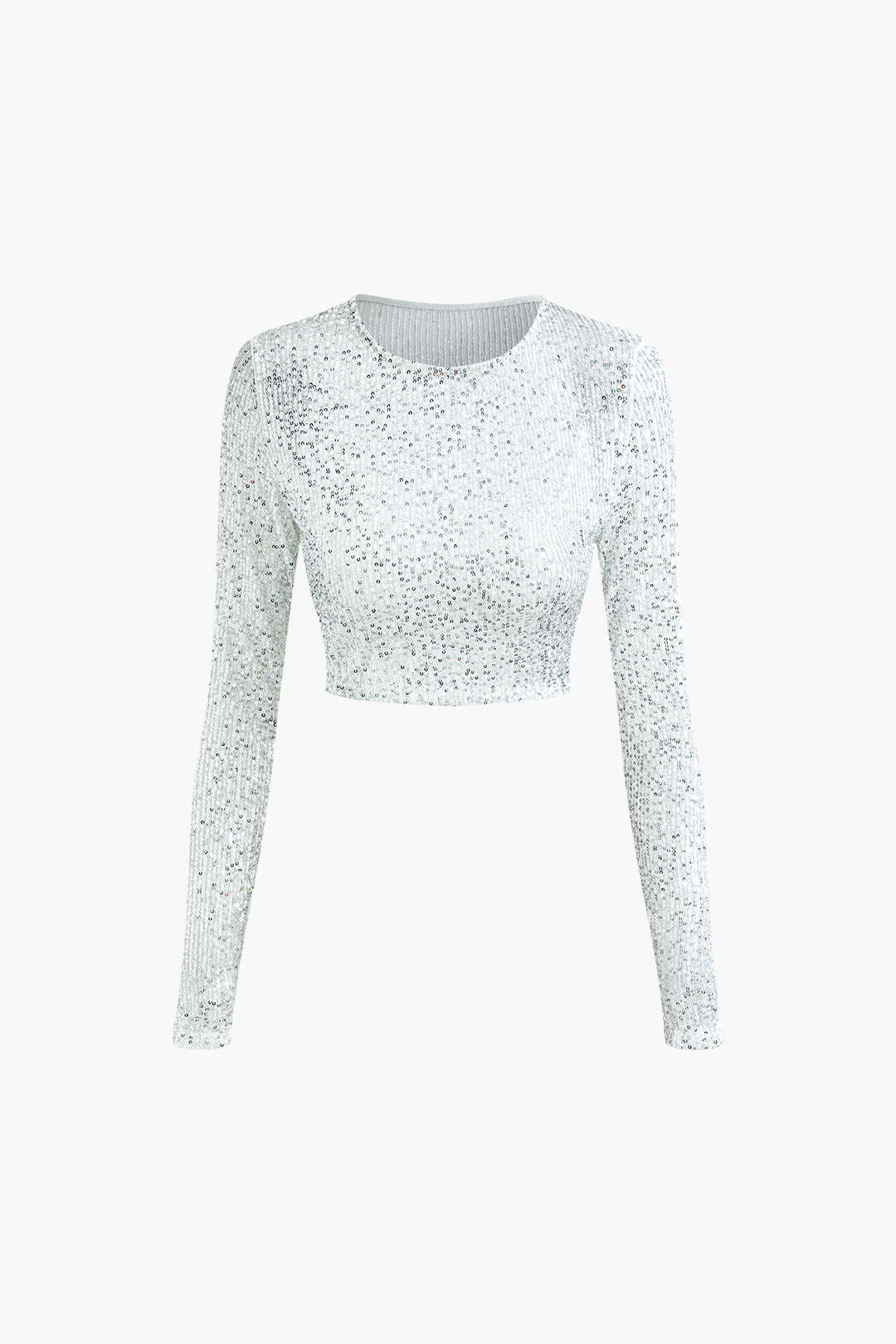 Sparkly Sequin Round Neck Long Sleeve Top for Y2K Fashion and Coquette Aesthetic