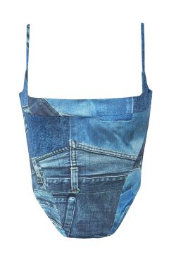 Square Neck Denim Cami Top - Y2K Aesthetic Cute Crop Top for Stylish Outfits