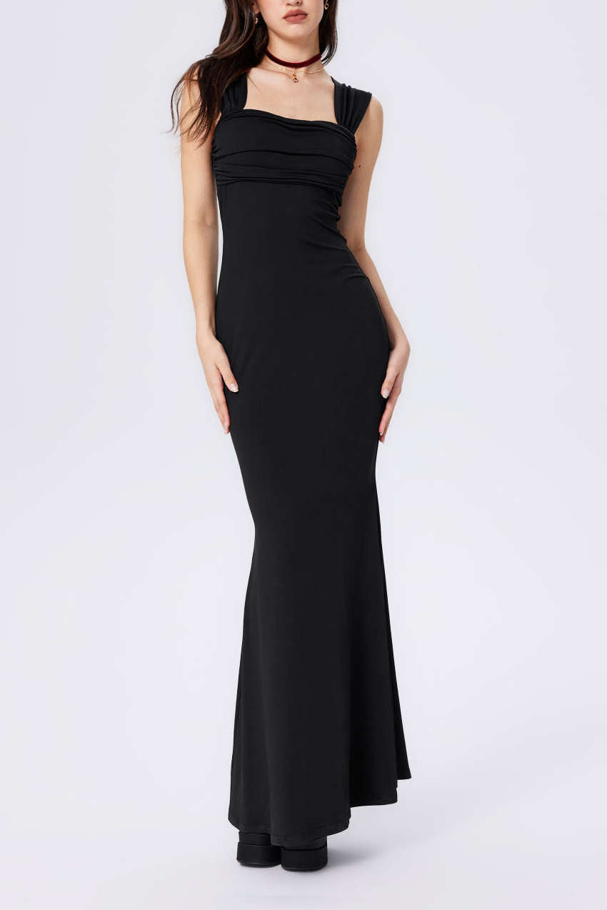 Square Neck Ruched Sleeveless Maxi Dress - Y2K Aesthetic Fashion for Effortless Style Square Neck Ruched Sleeveless Maxi Dress - Y2K Aesthetic Fashion for Effortless Style