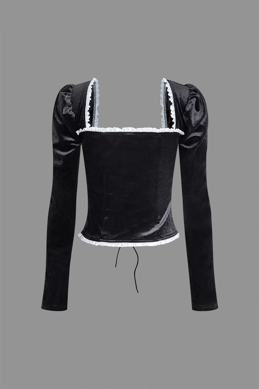 Square Neck Velvet Top with Contrast Frill Trim and Lace-Up Detail - Y2K Aesthetic Fashion Square Neck Velvet Top with Contrast Frill Trim and Lace-Up Detail - Y2K Aesthetic Fashion