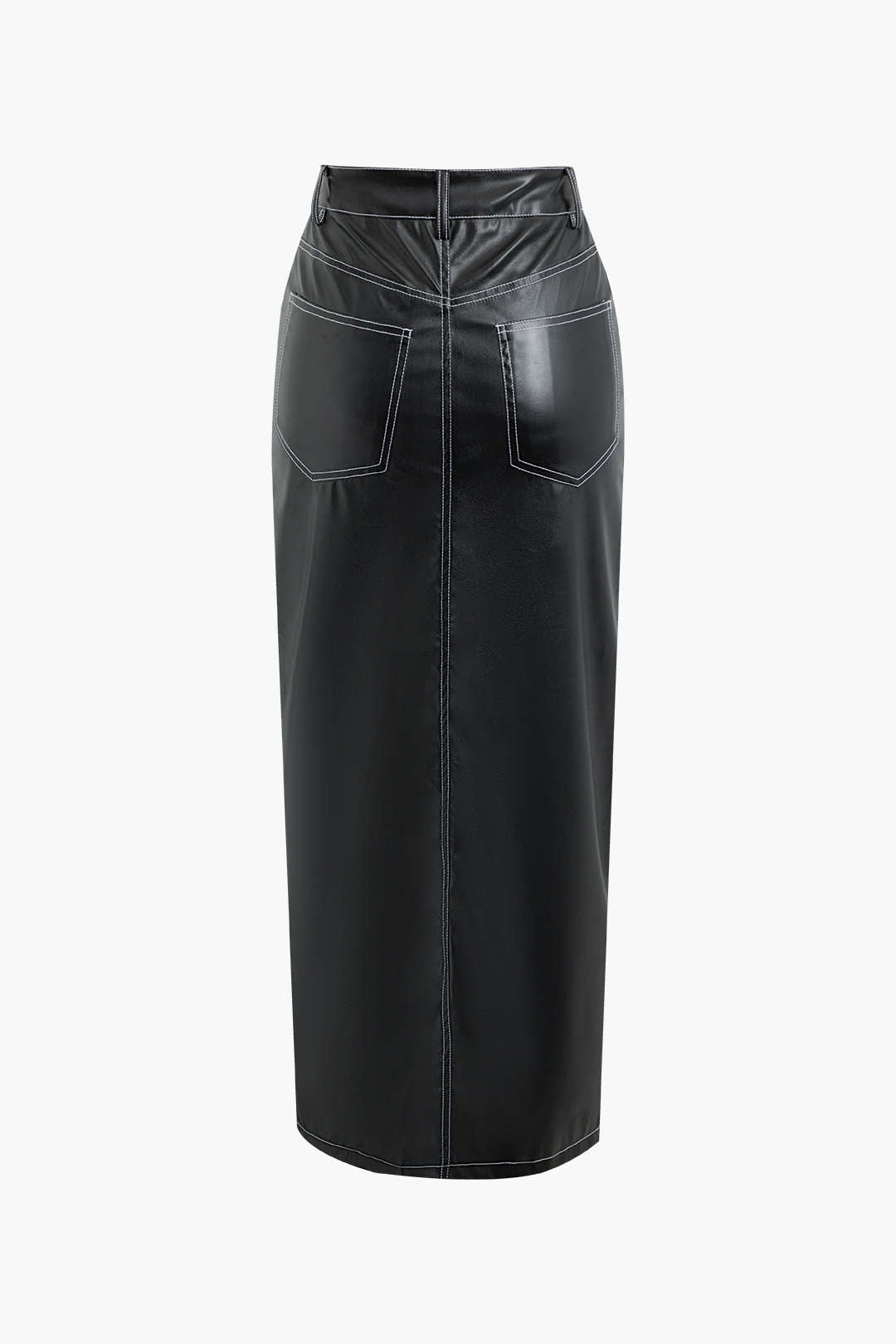 Stitching Detail Faux Leather Y2K Aesthetic Split Maxi Skirt for Trendy Outfits Stitching Detail Faux Leather Y2K Aesthetic Split Maxi Skirt for Trendy Outfits
