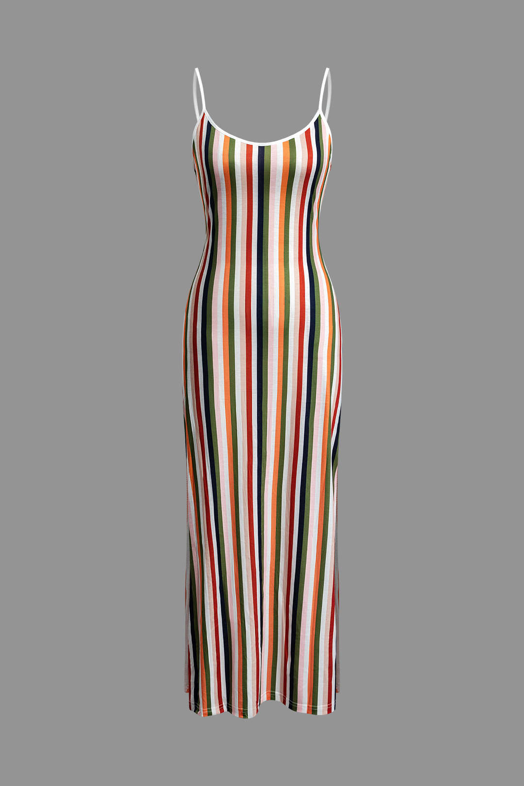 Stripe Braided Tie Slit V-Neck Cami Maxi Dress - Y2K Aesthetic Summer Fashion Essential