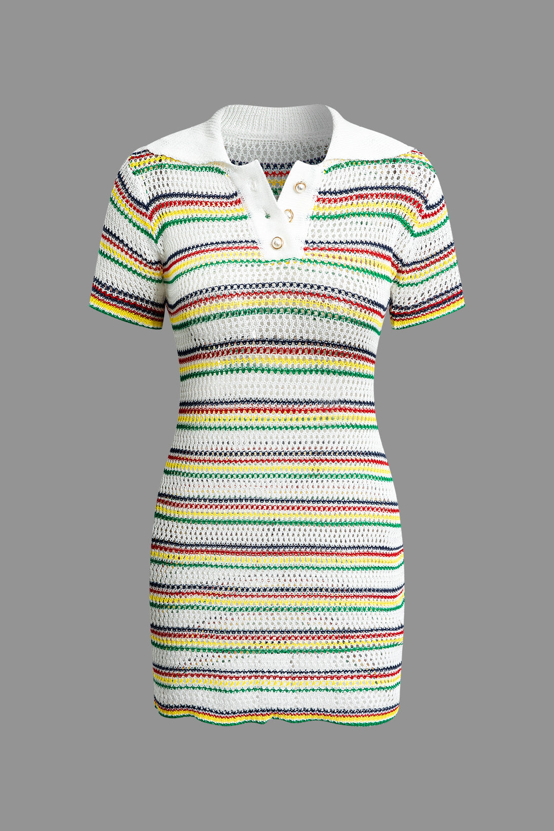 Stripe Collar Open Knit Mini Dress - Y2K Aesthetic Cute Dress for Coquette Style Outfits Stripe Collar Open Knit Mini Dress - Y2K Aesthetic Cute Dress for Coquette Style Outfits